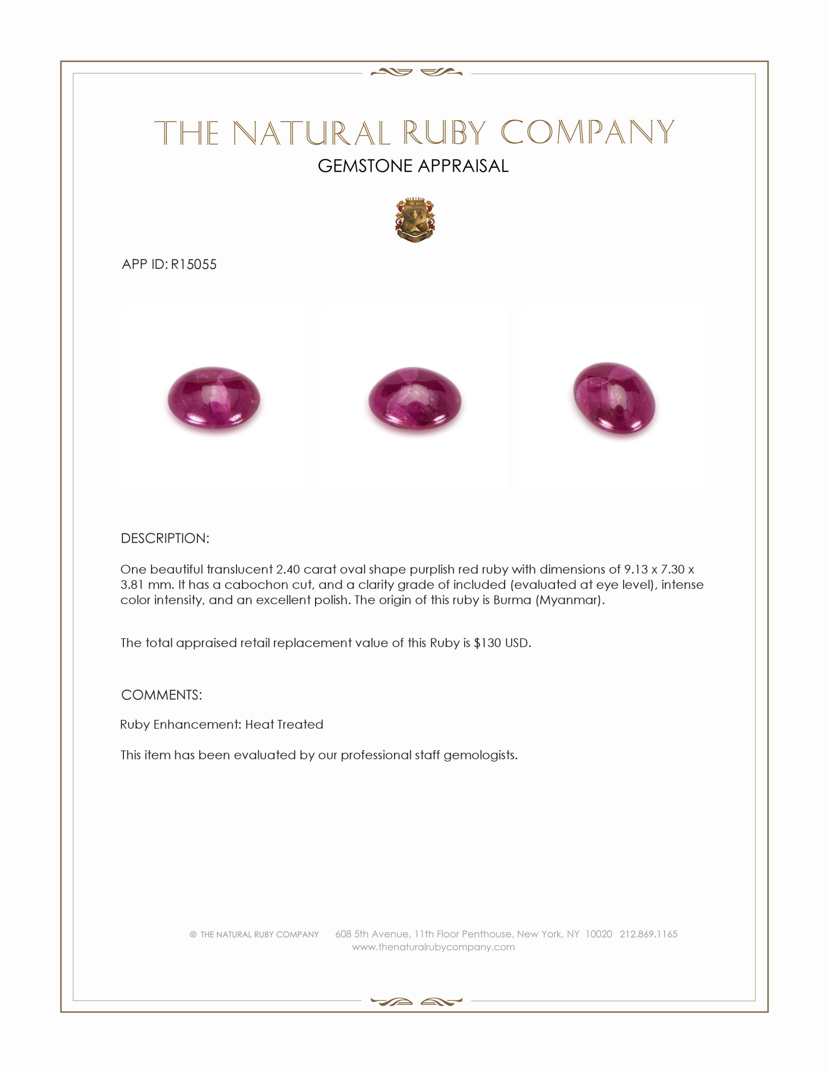 2.40 Ct. Cabochon Ruby from Burma (Myanmar)