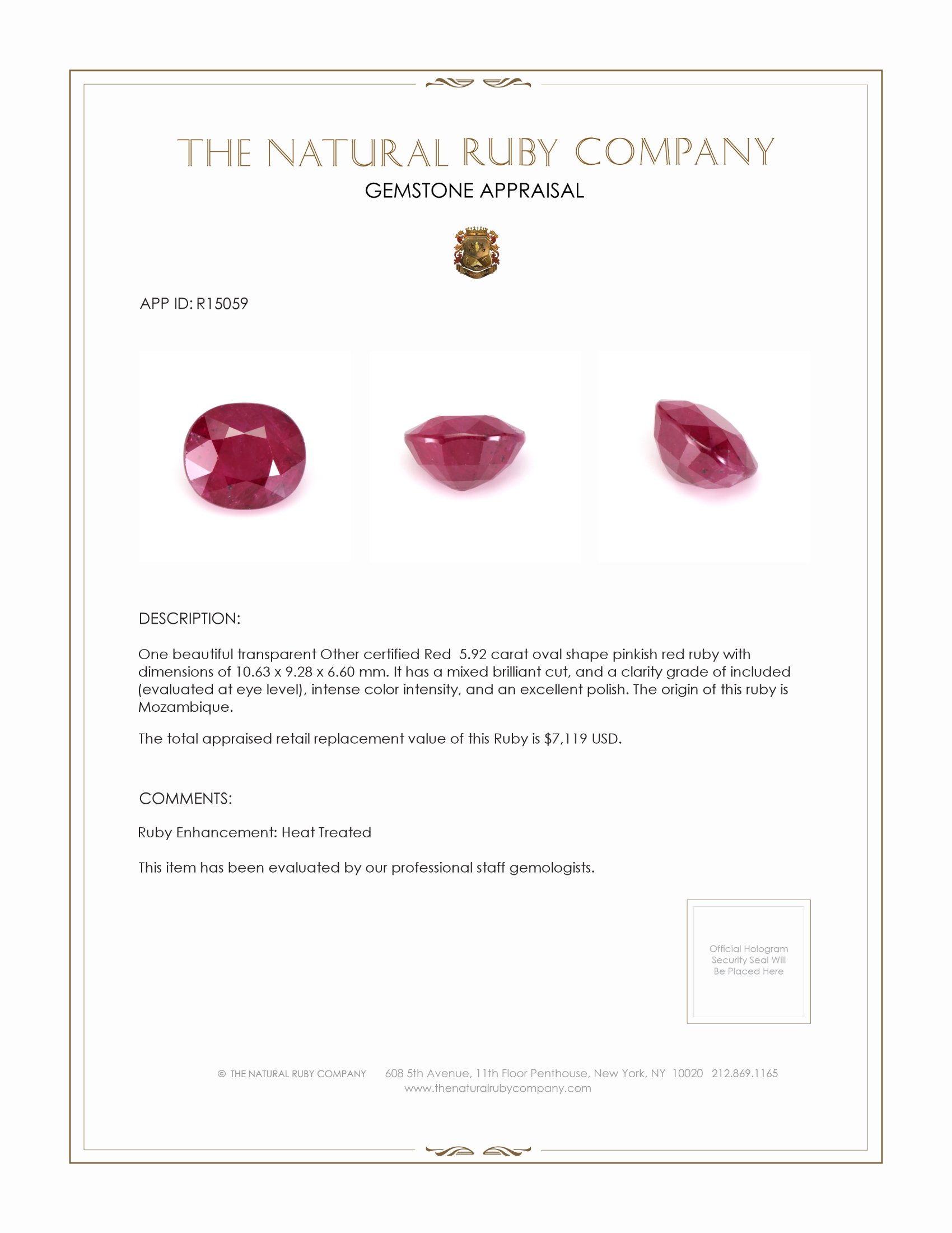 5.92 Ct. Ruby from Mozambique