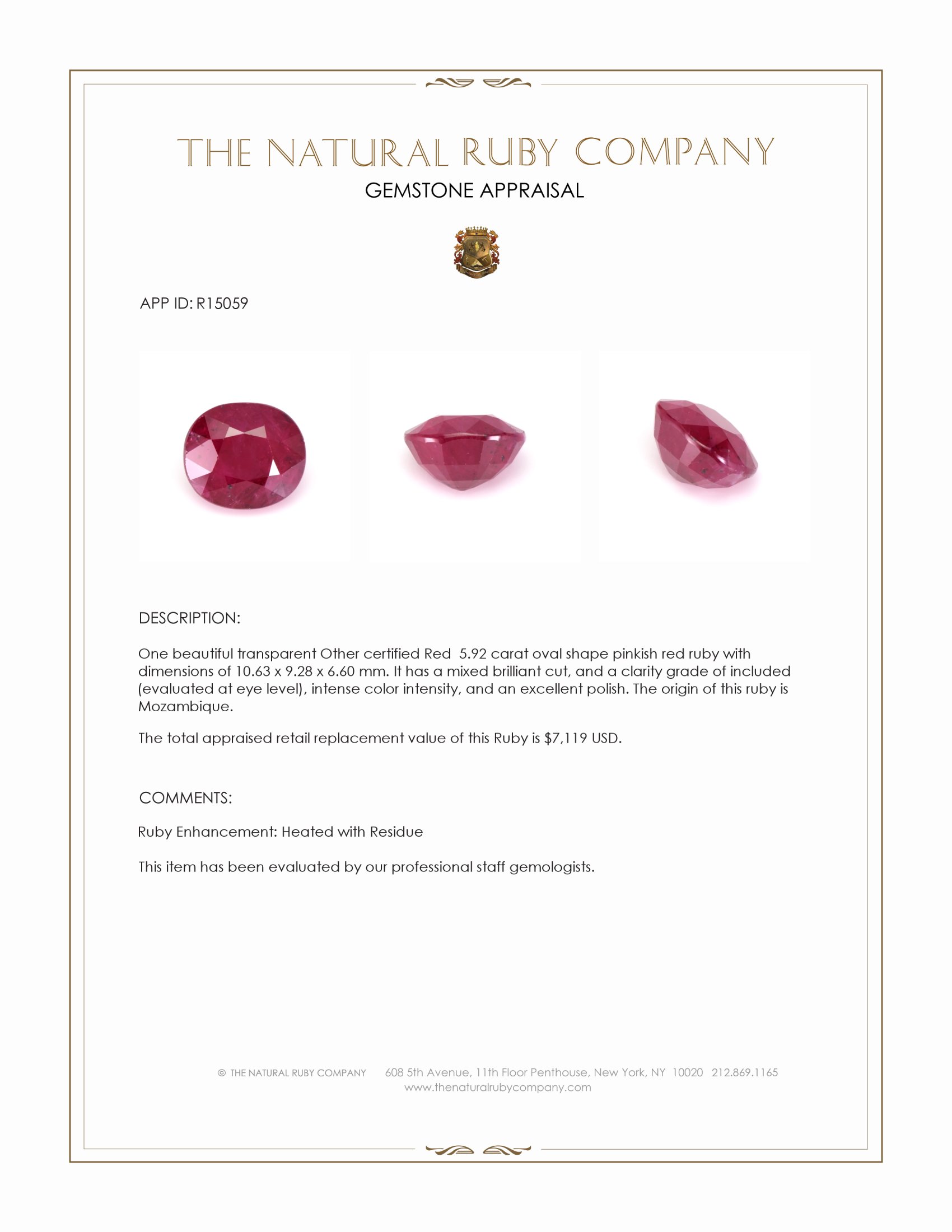 5.92 Ct. Pinkish Red Ruby from Mozambique