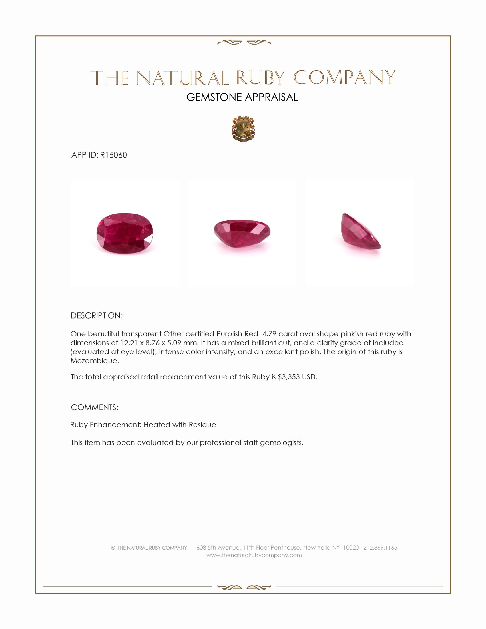 4.79 Ct. Pinkish Red Ruby from Mozambique
