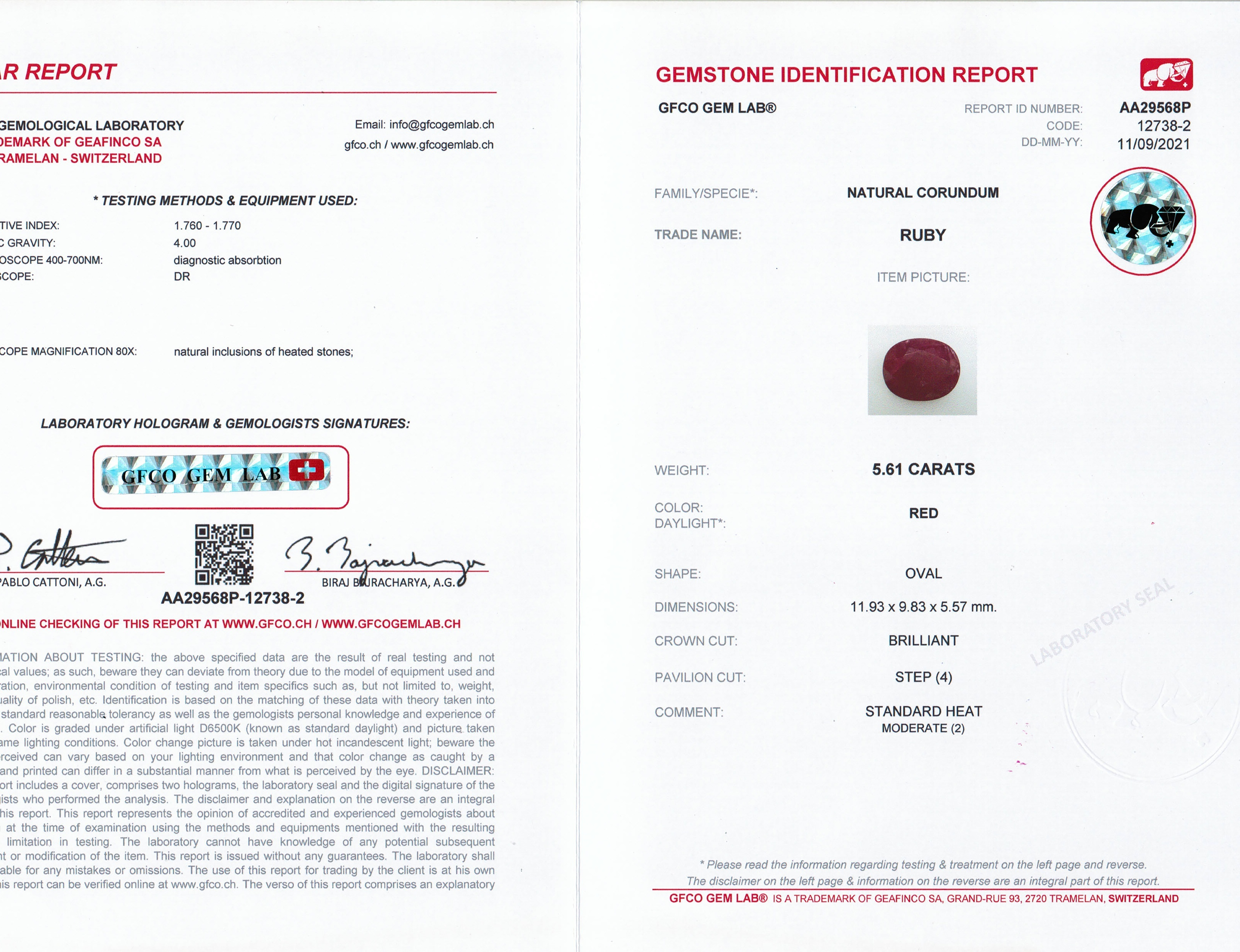 5.61 Ct. Pinkish Red Ruby from Mozambique