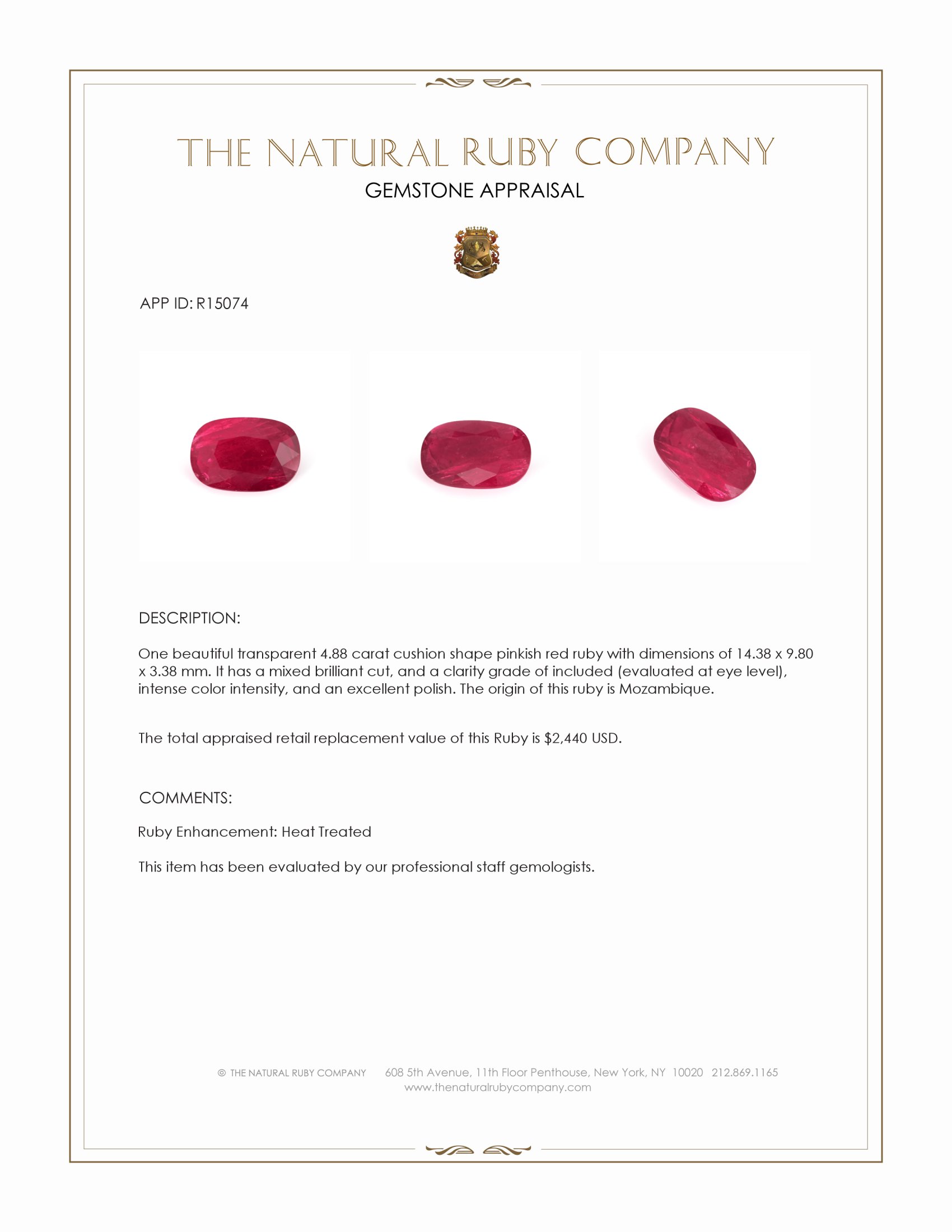 4.88 Ct. Pinkish Red Ruby from Mozambique