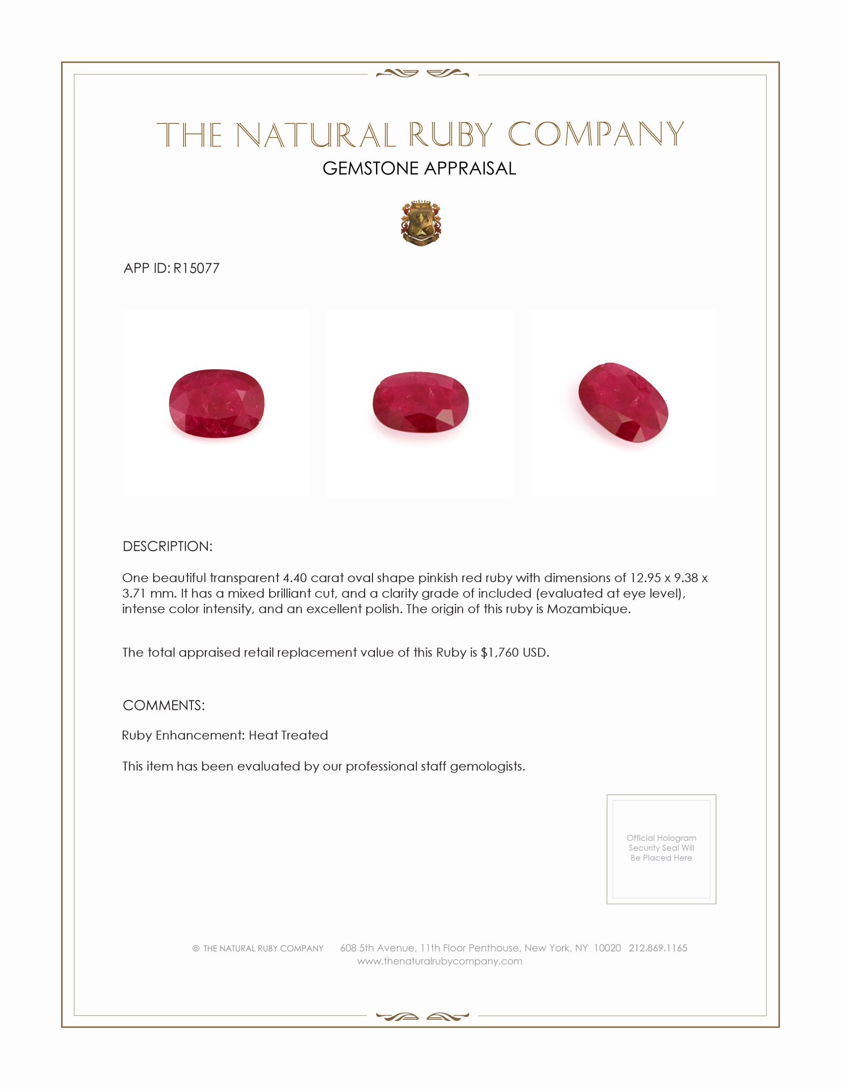 4.40 Ct. Ruby from Mozambique