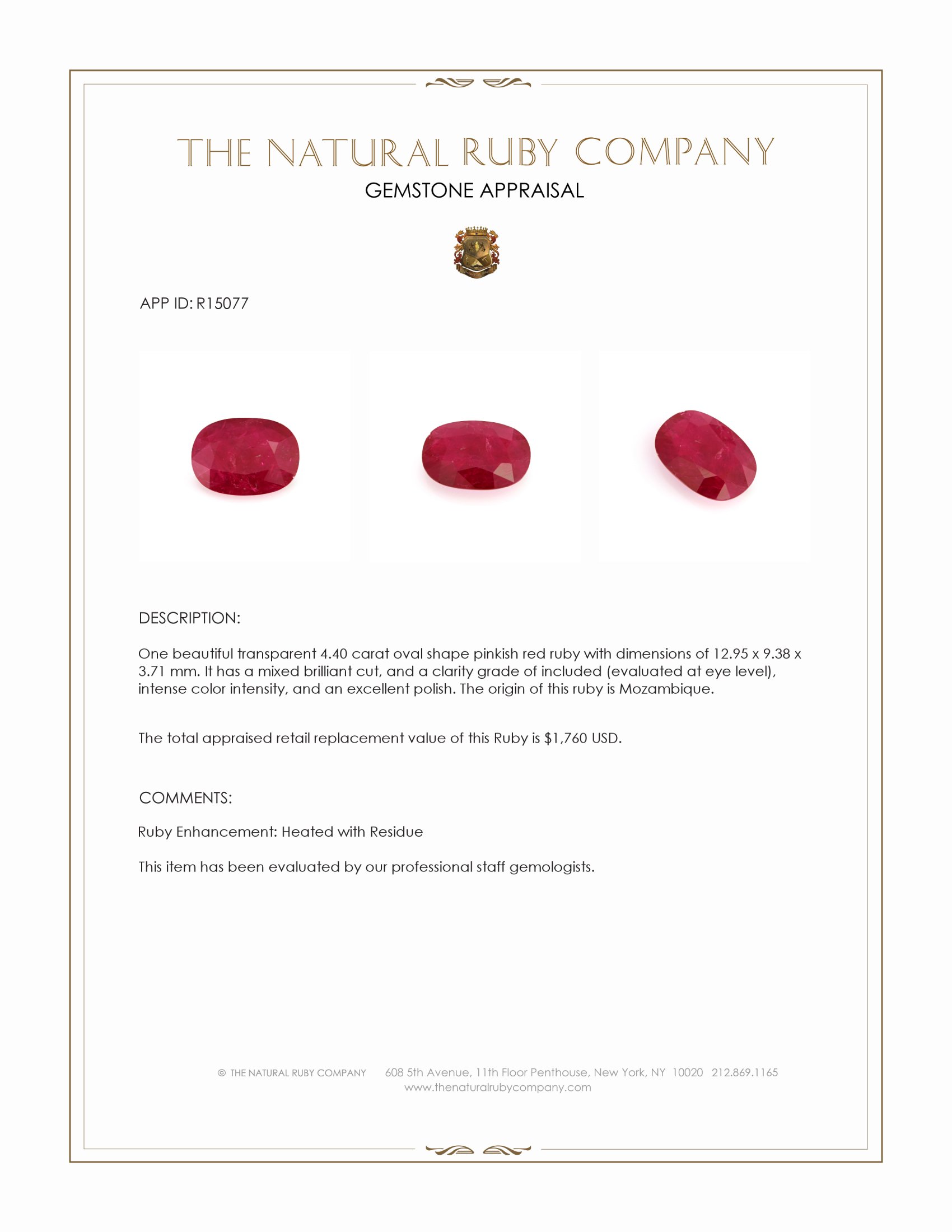 4.40 Ct. Pinkish Red Ruby from Mozambique