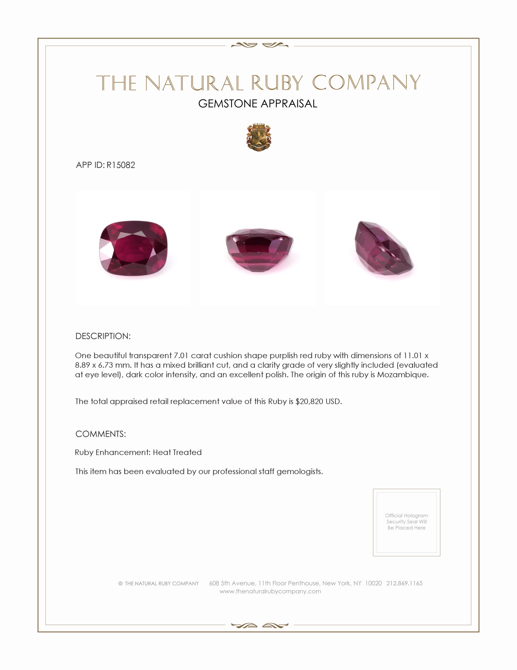 7.01 Ct. Ruby from Mozambique