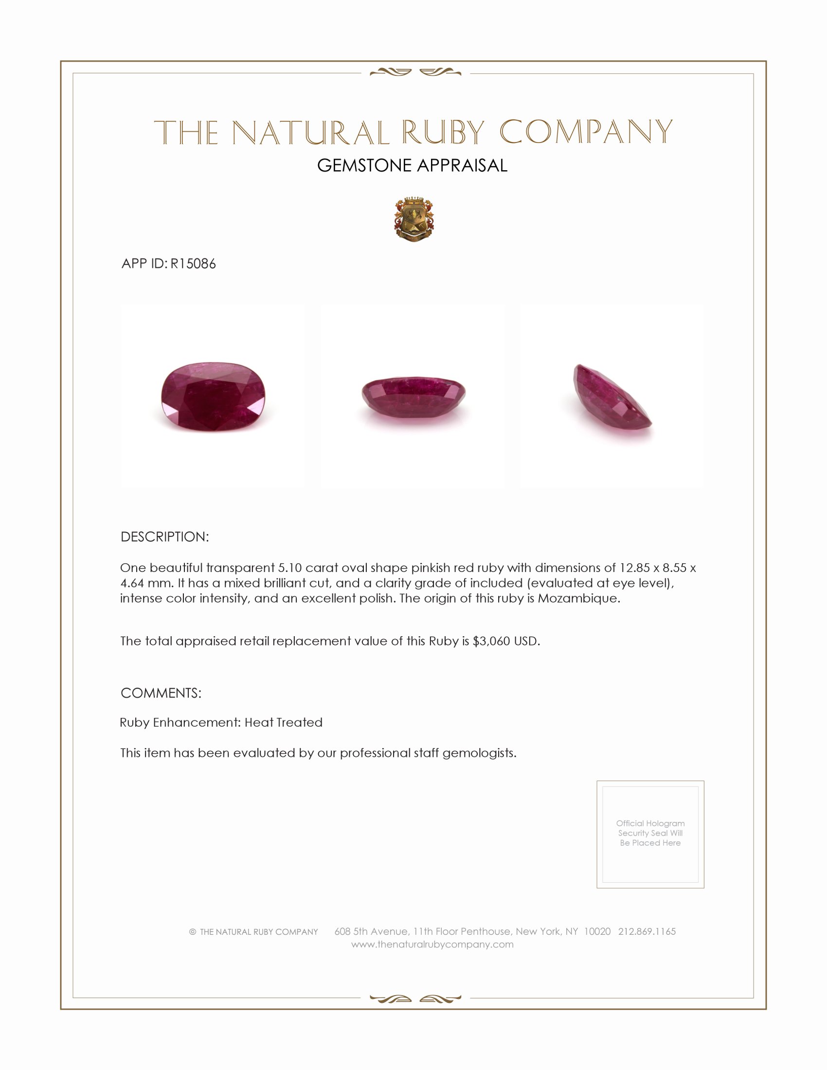 5.10 Ct. Ruby from Mozambique