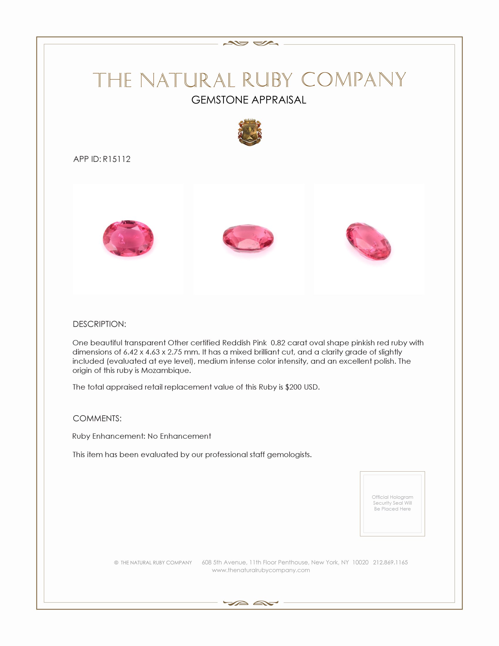 0.82 Ct. Ruby from Mozambique