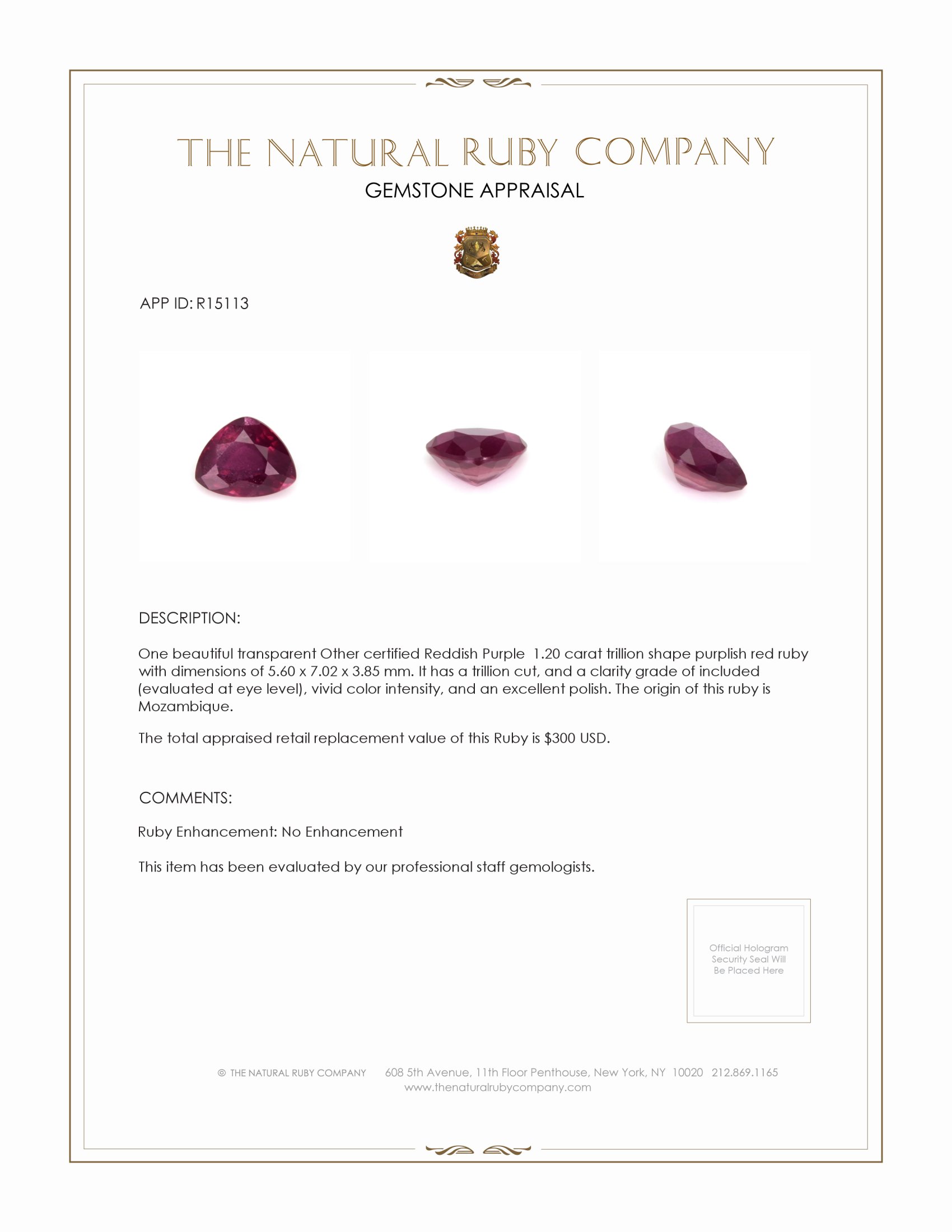 1.20 Ct. Ruby from Mozambique