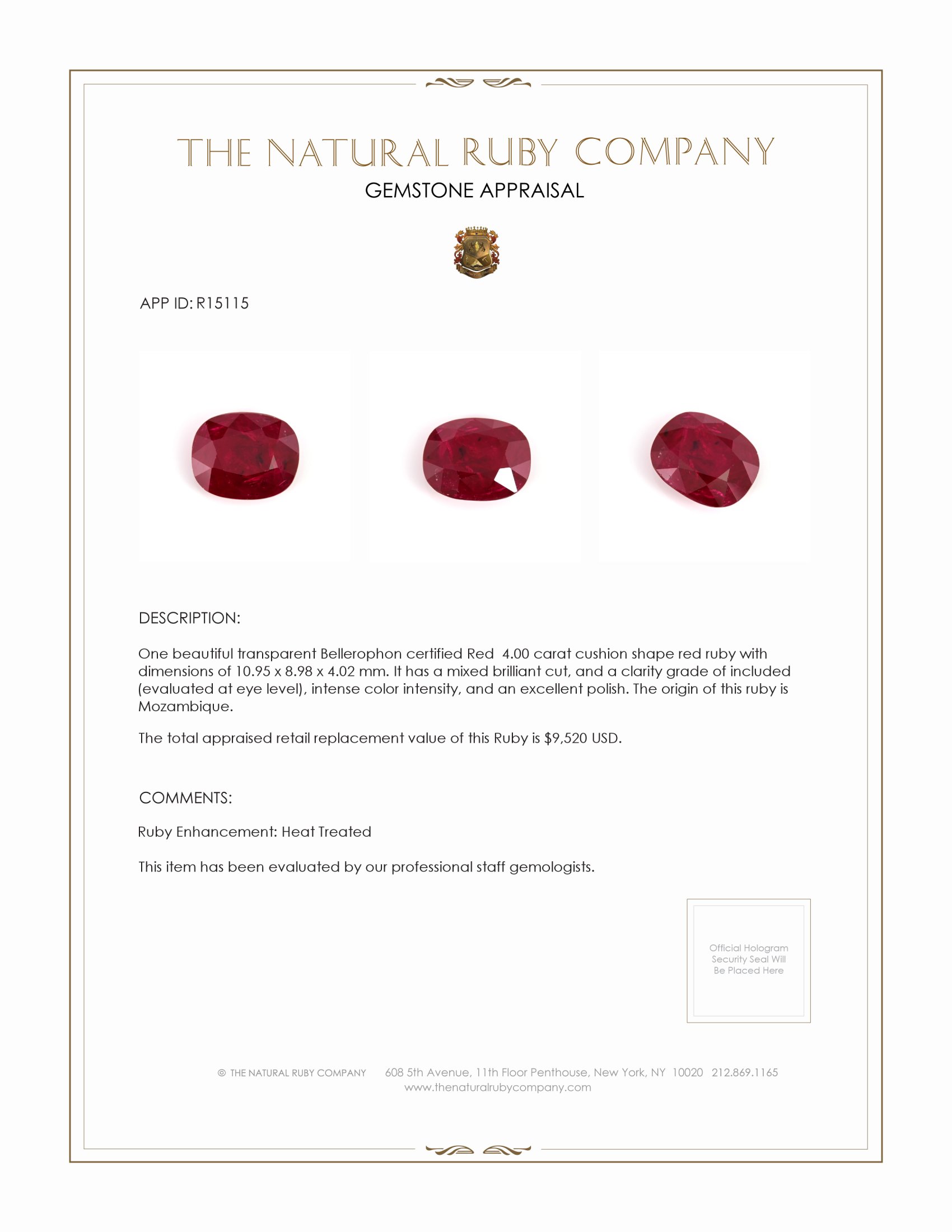 4.00 Ct. Ruby from Mozambique