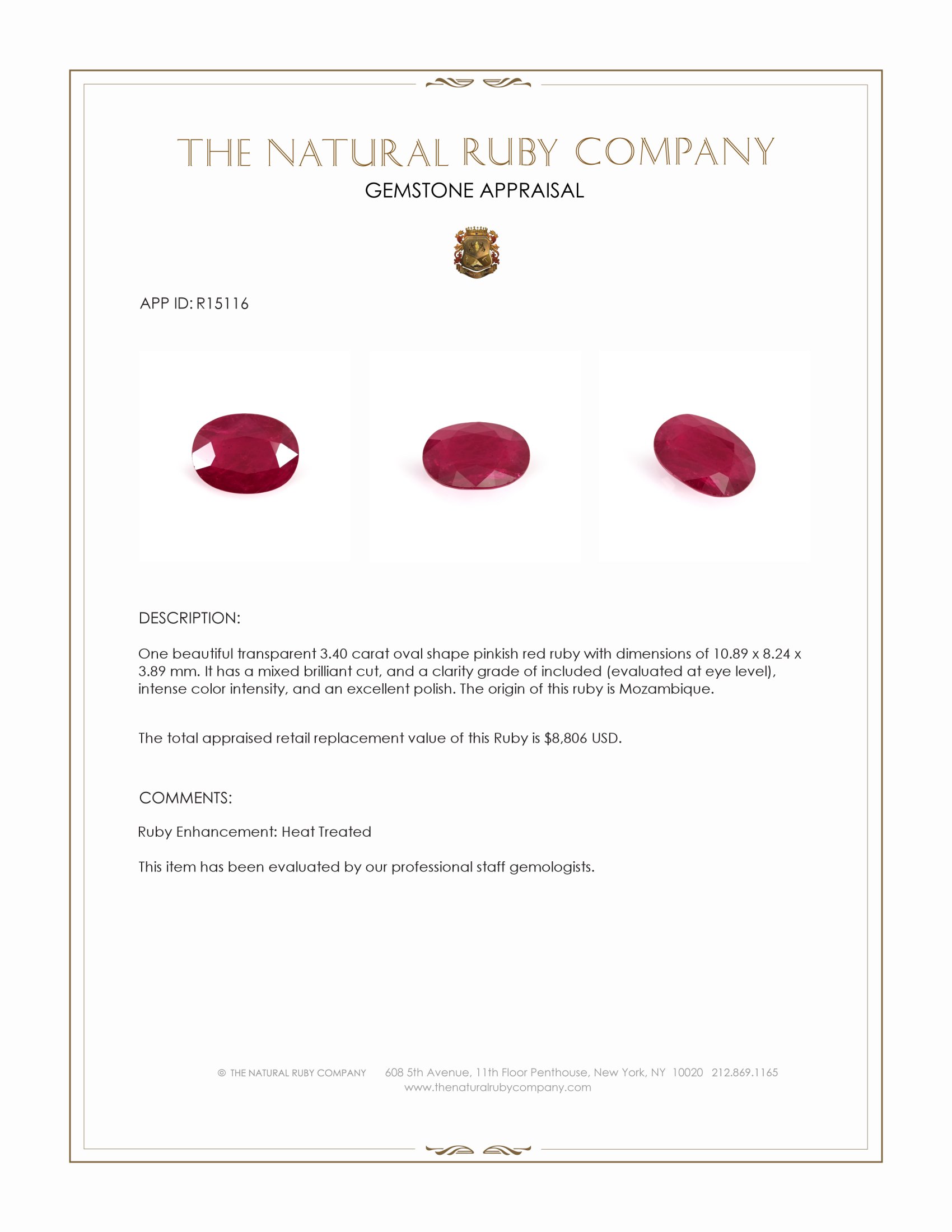 3.40 Ct. Pinkish Red Ruby from Mozambique