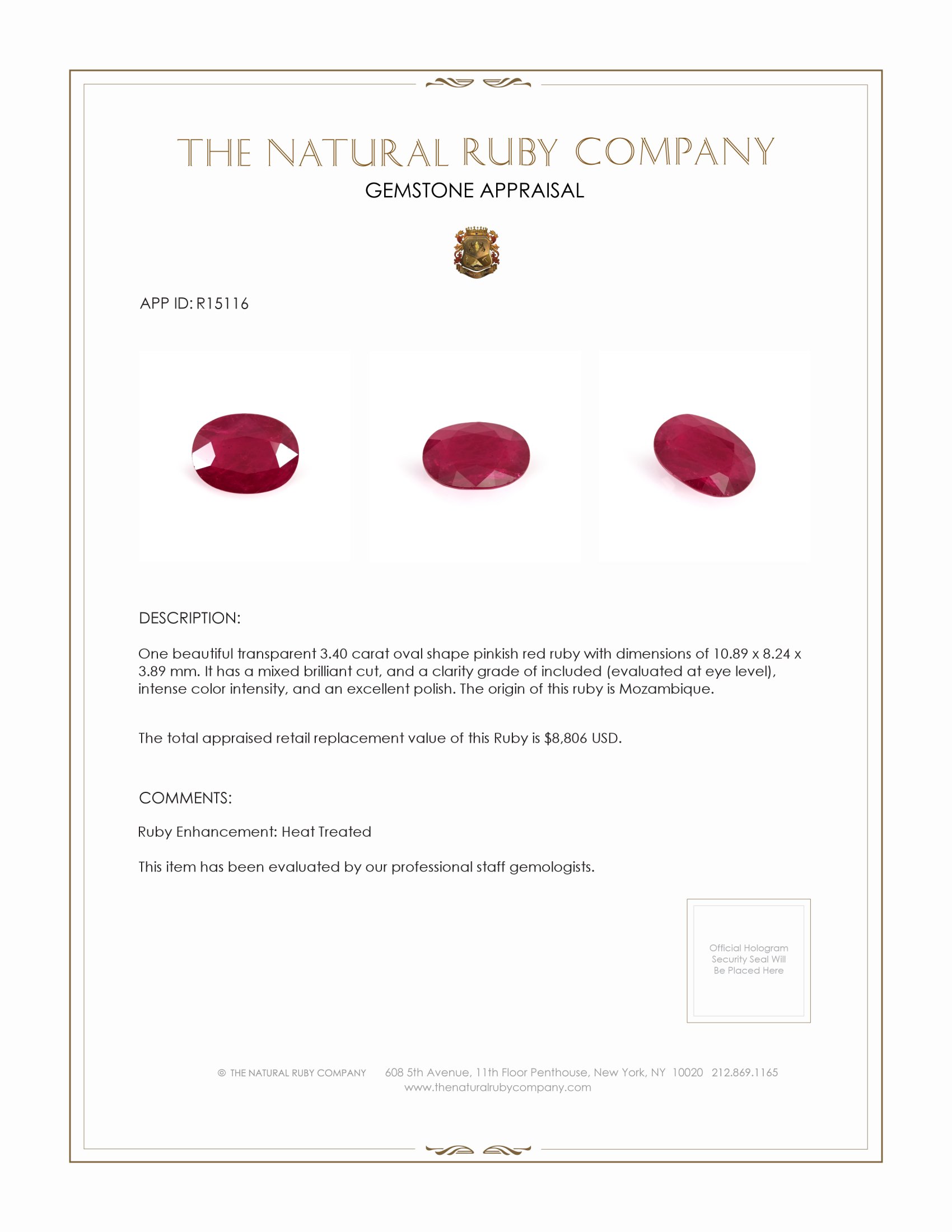 3.40 Ct. Ruby from Mozambique