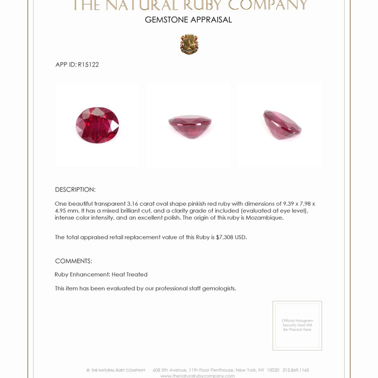 3.16 Ct. Ruby from Mozambique