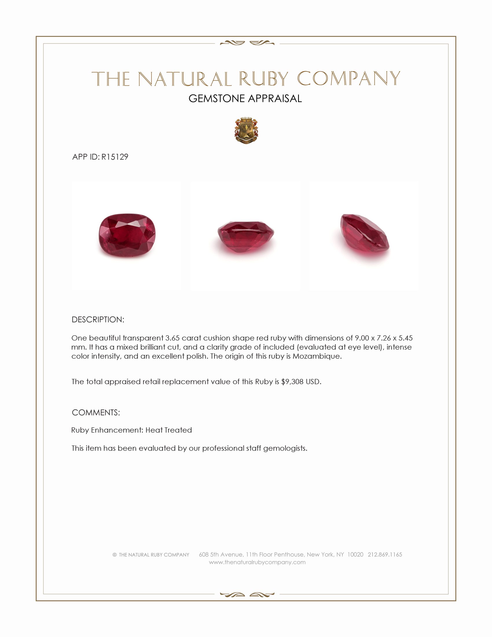 3.65 Ct. Ruby from Mozambique