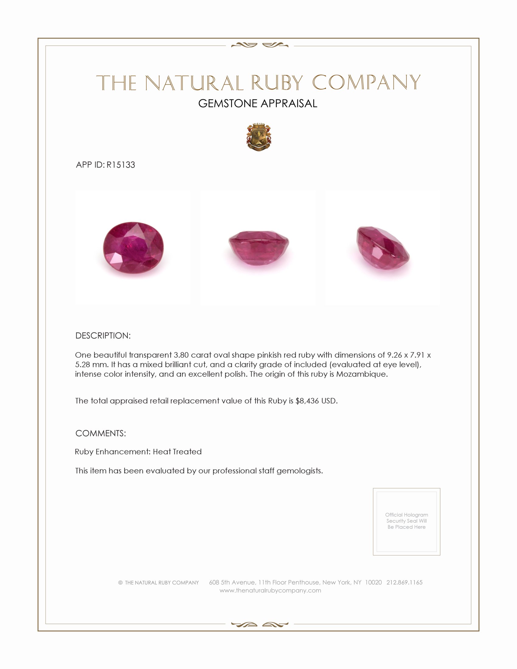 3.80 Ct. Ruby from Mozambique