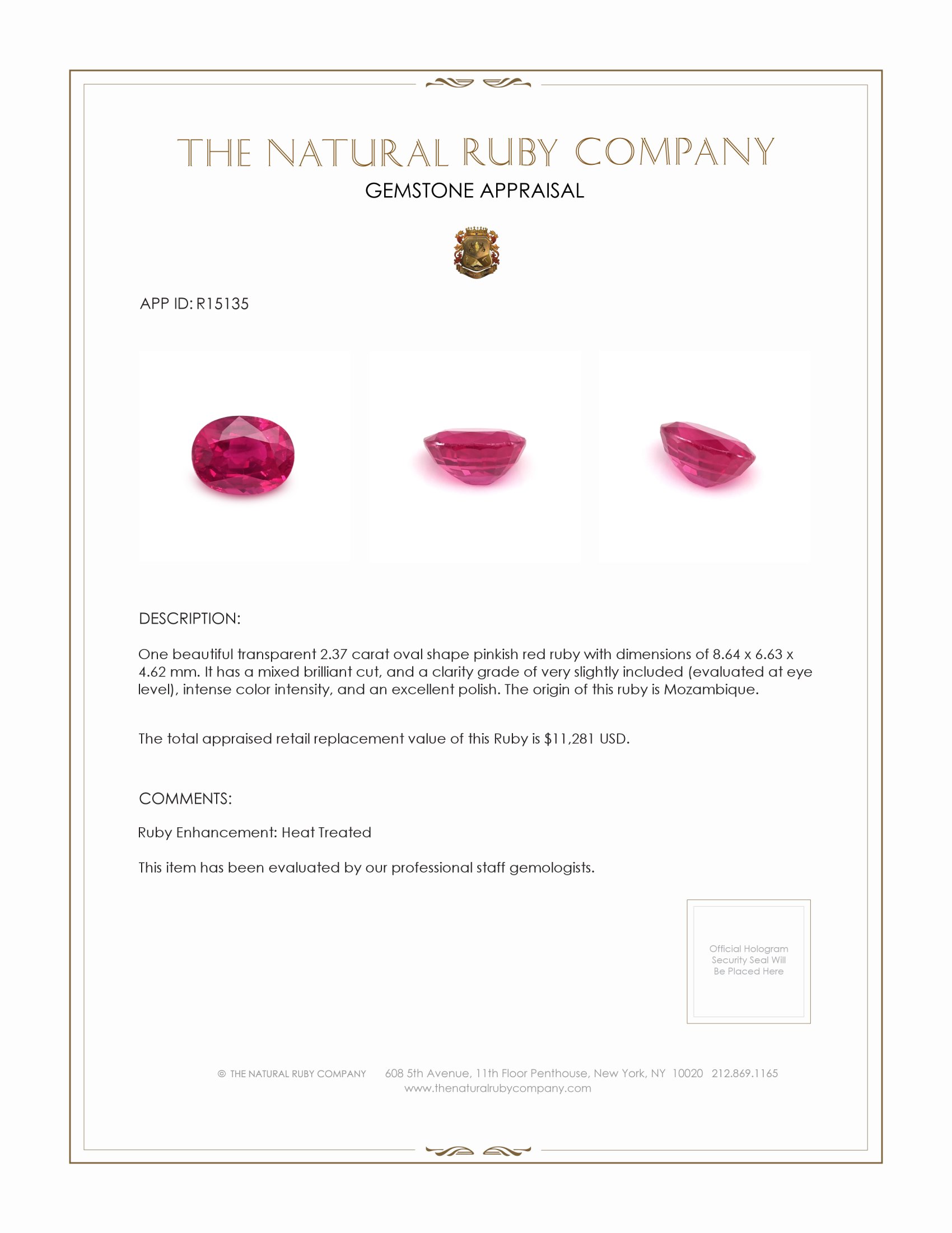 2.37 Ct. Pinkish Red Ruby from Mozambique