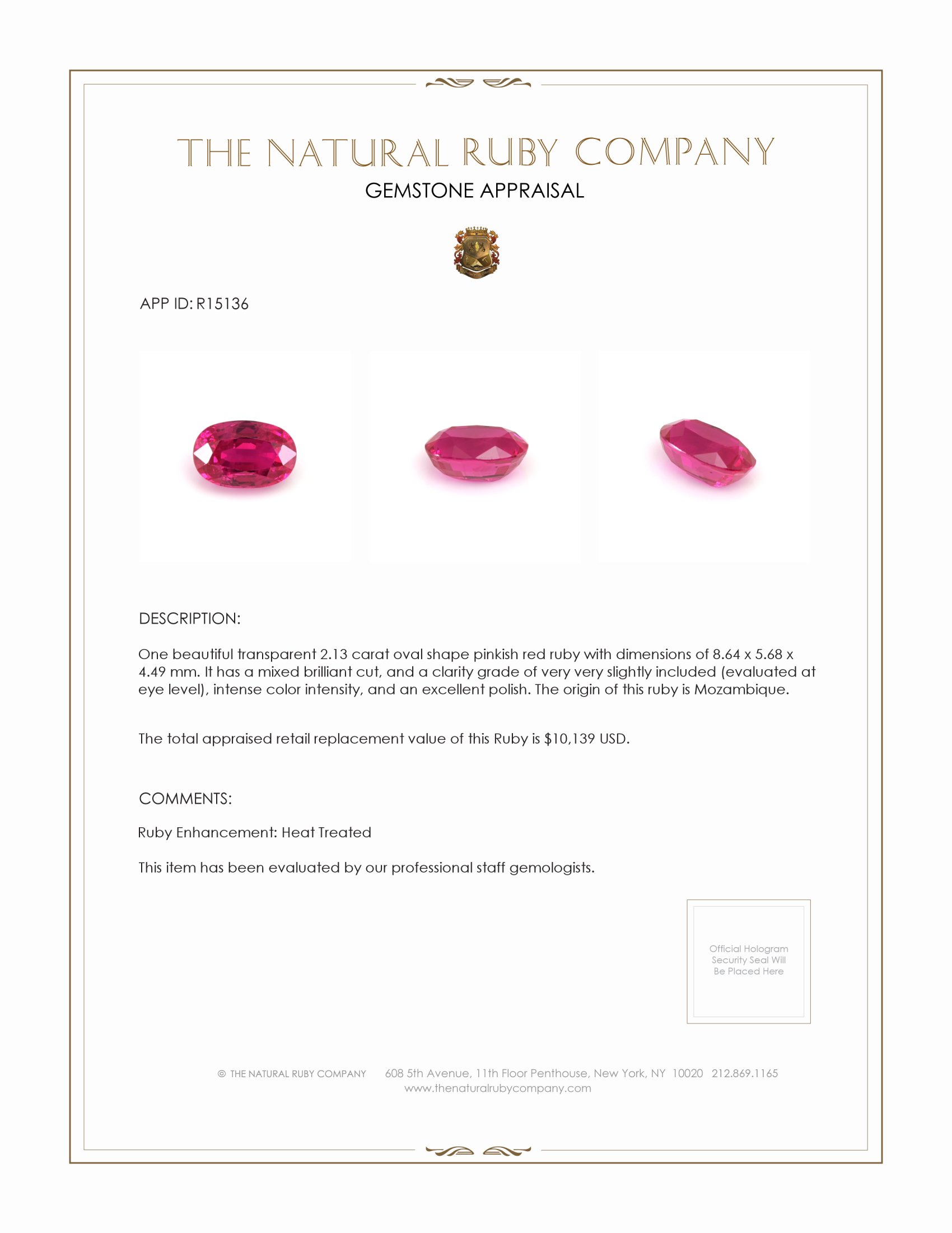 2.13 Ct. Ruby from Mozambique