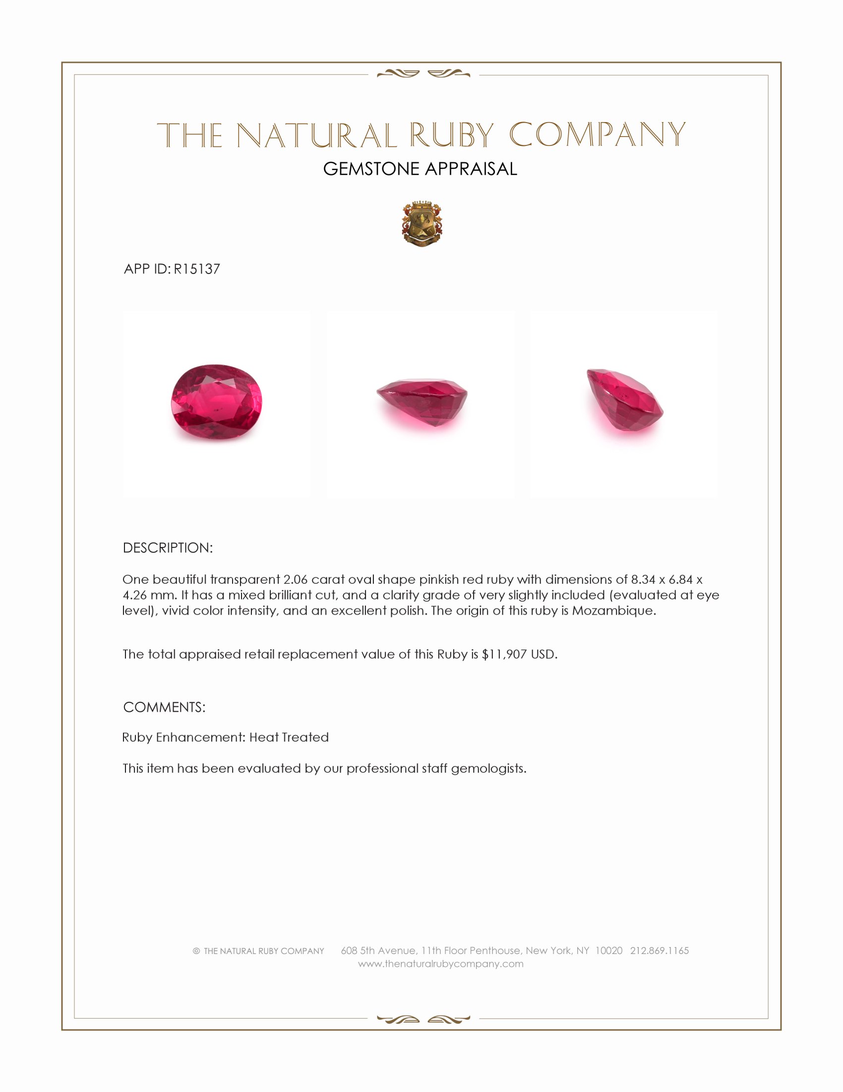2.06 Ct. Pinkish Red Ruby from Mozambique