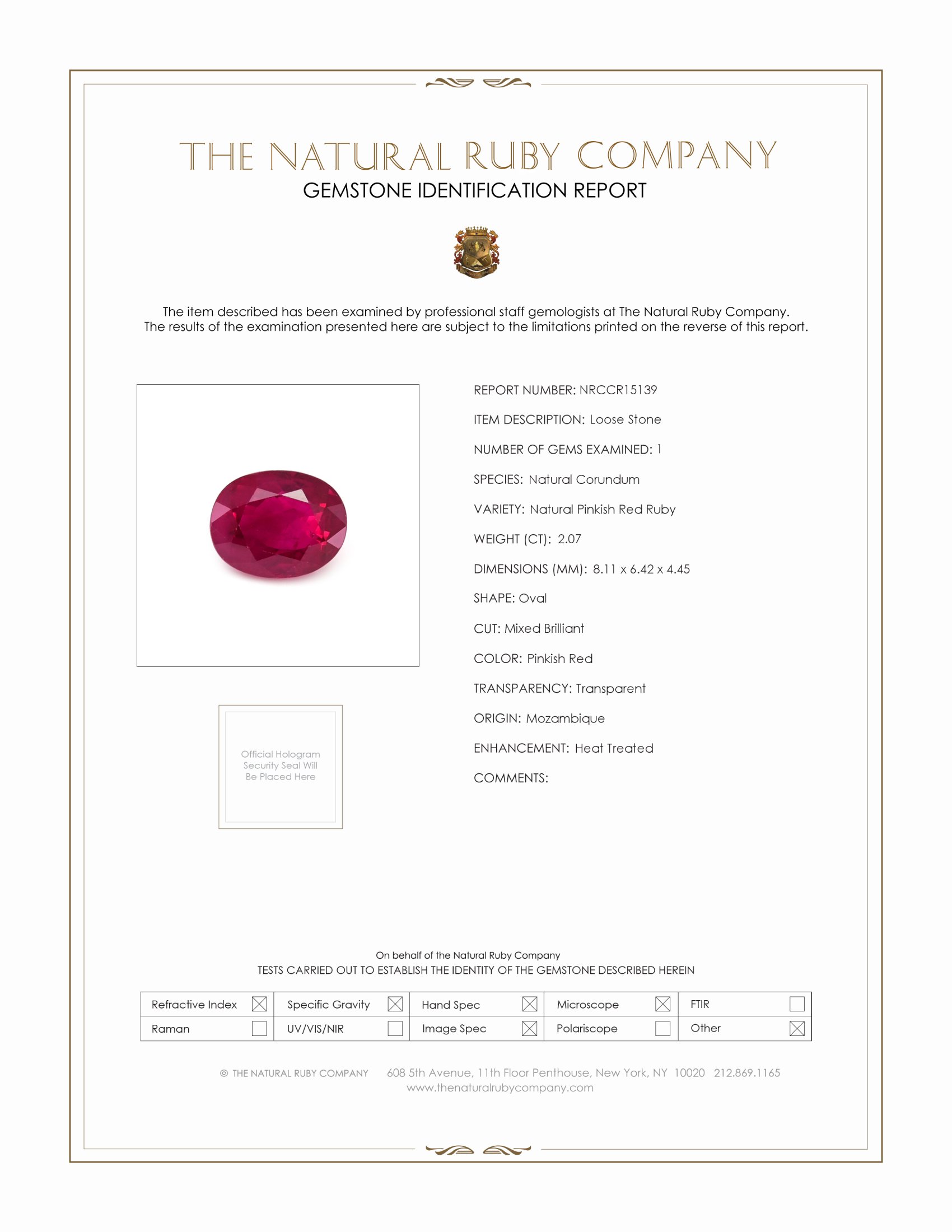 2.07 Ct. Ruby from Mozambique