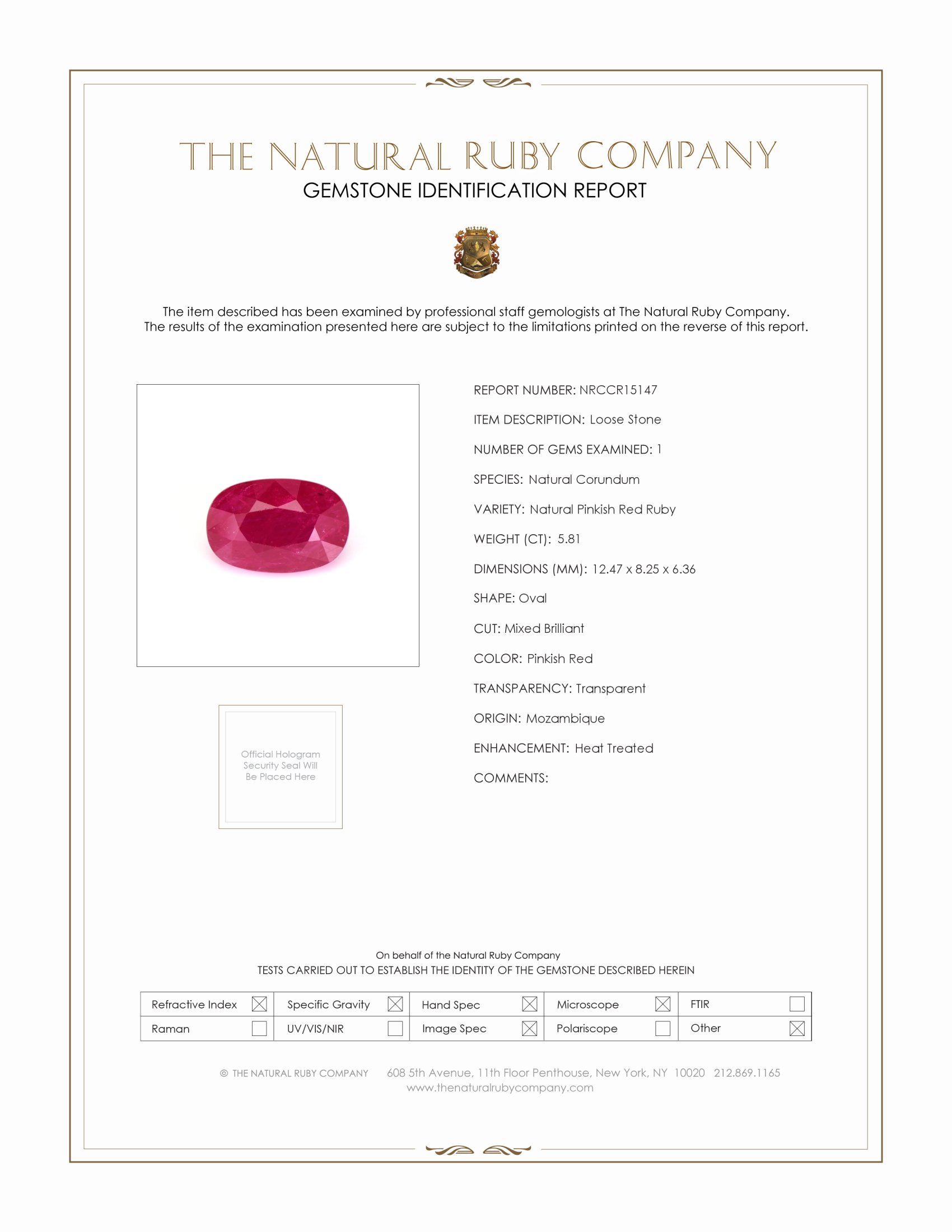 5.81 Ct. Pinkish Red Ruby from Mozambique
