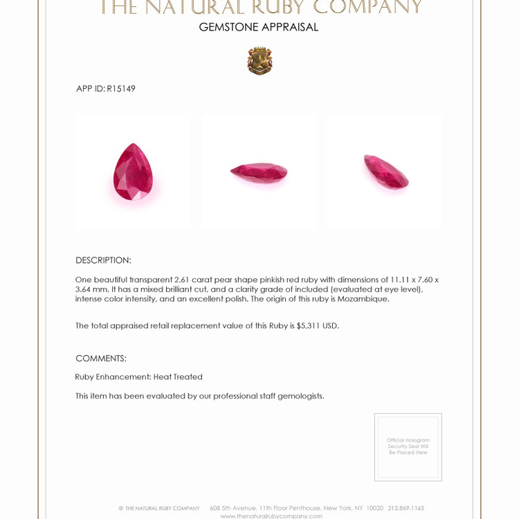 2.61 Ct. Ruby from Mozambique