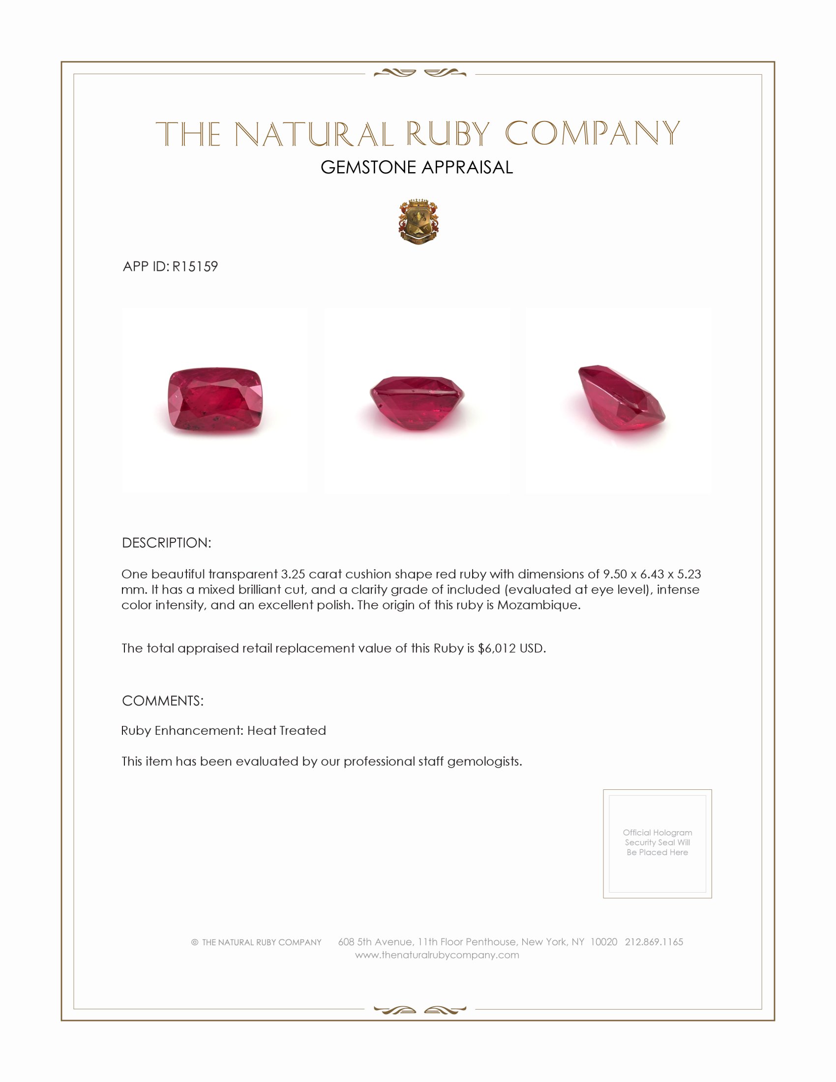 3.25 Ct. Ruby from Mozambique