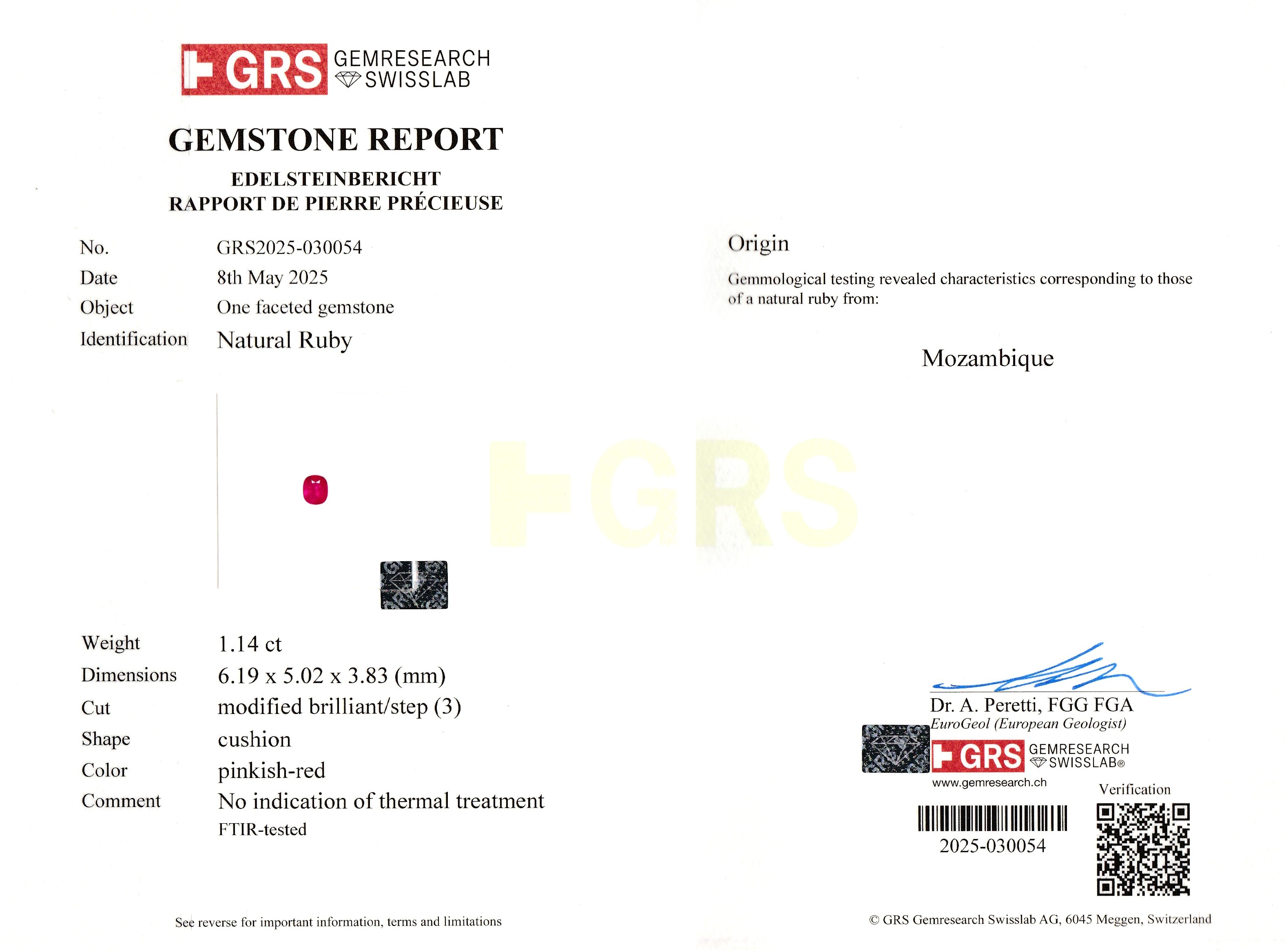 1.14 Ct. Ruby from Mozambique