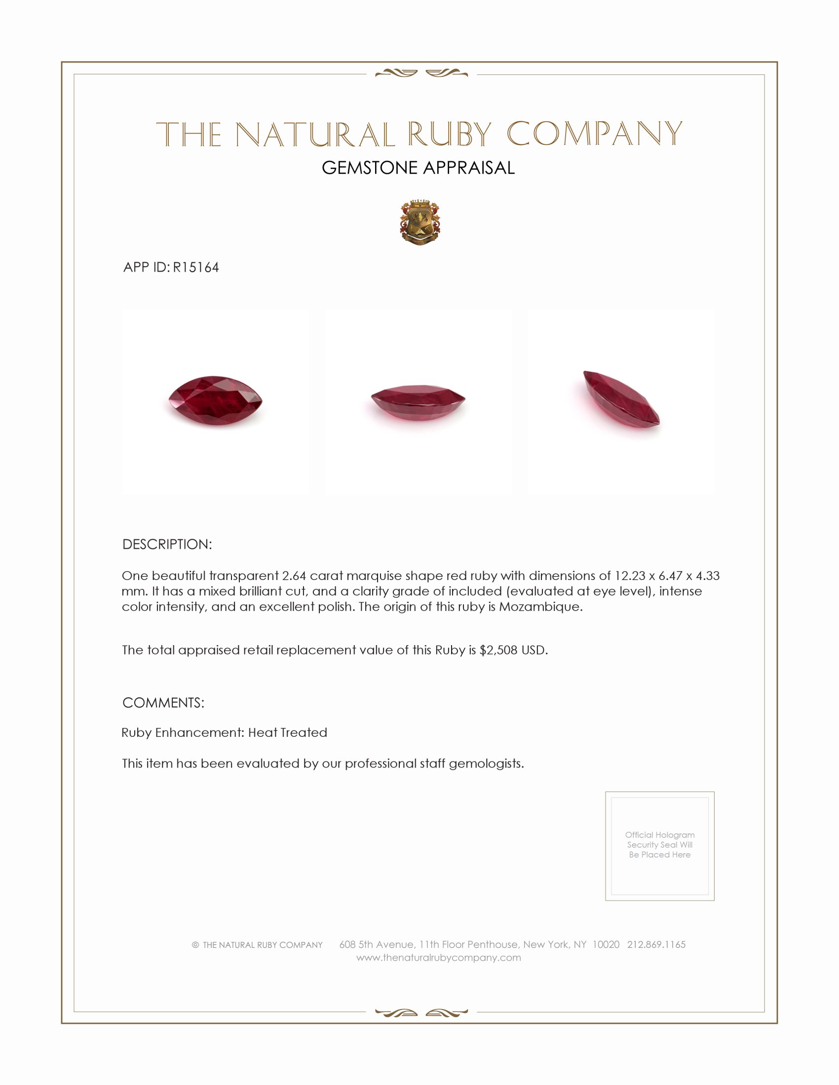 2.64 Ct. Ruby from Mozambique