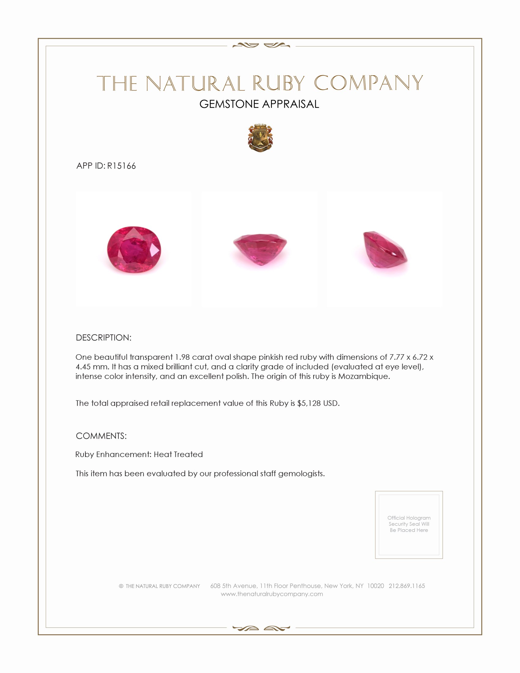 1.98 Ct. Ruby from Mozambique