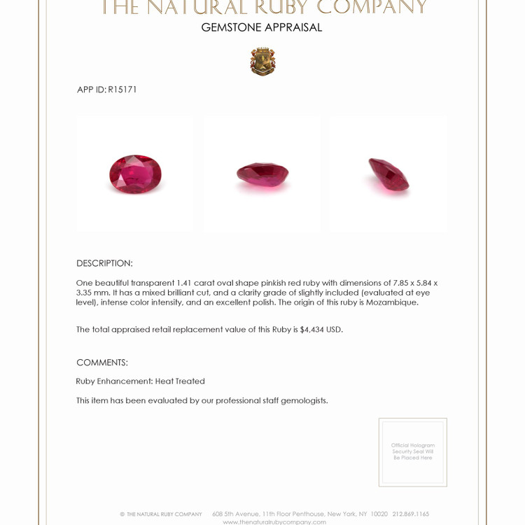 1.41 Ct. Ruby from Mozambique