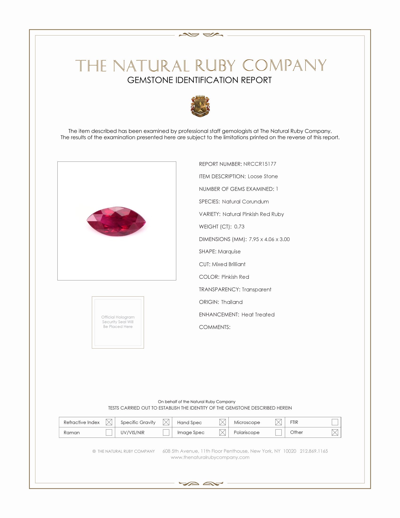 0.73 Ct. Ruby from Thailand