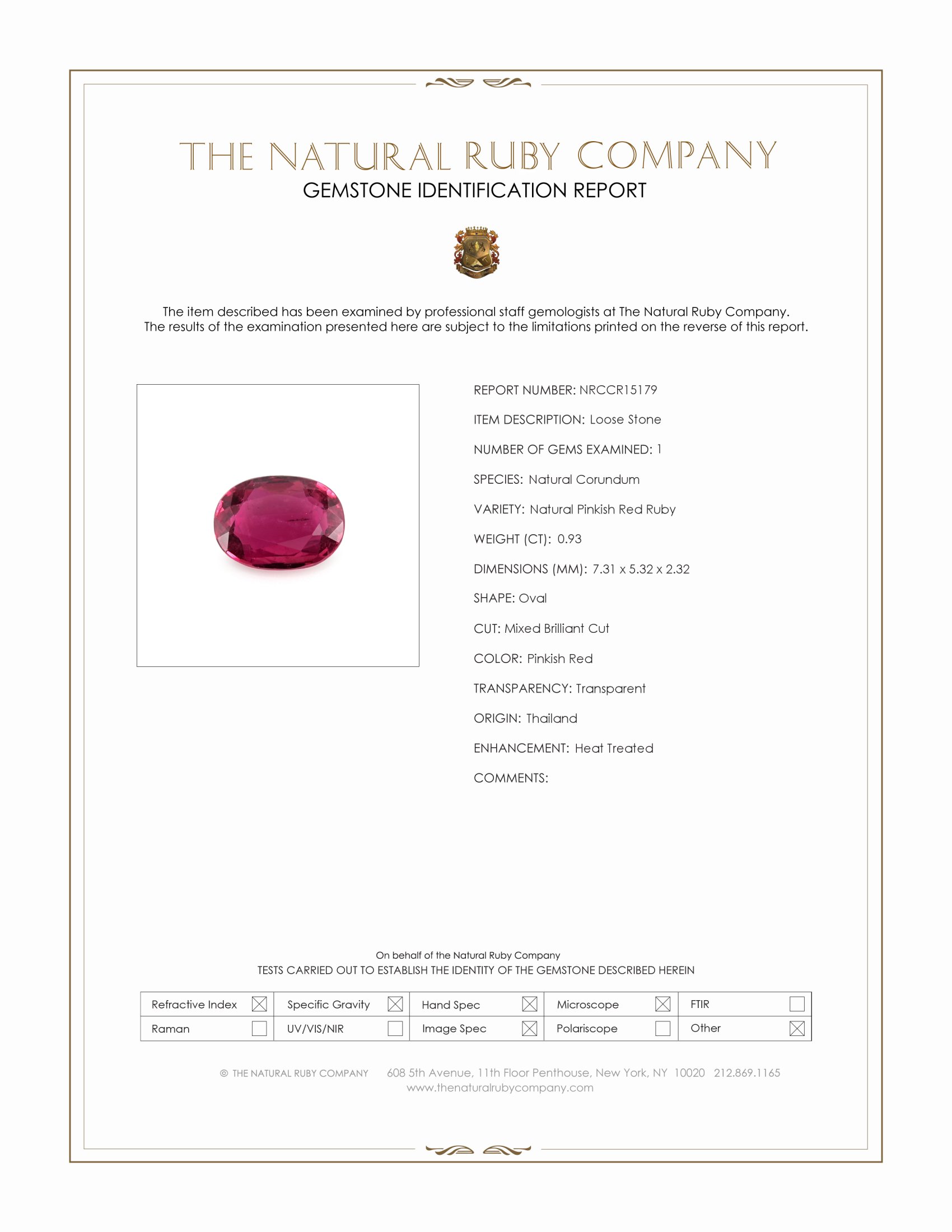 0.93 Ct. Pinkish Red Ruby from Thailand