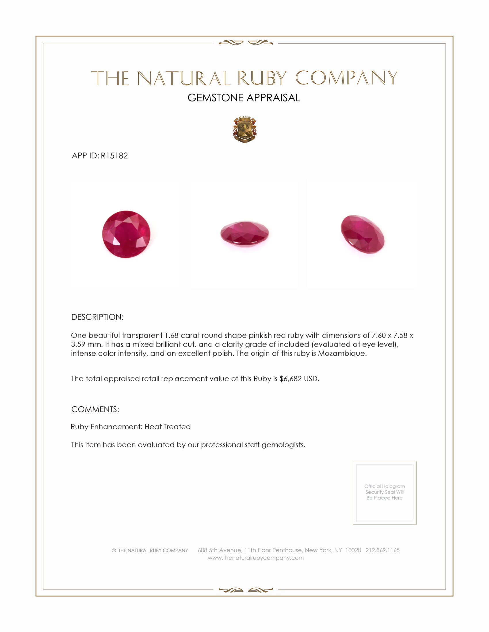 1.68 Ct. Ruby from Mozambique