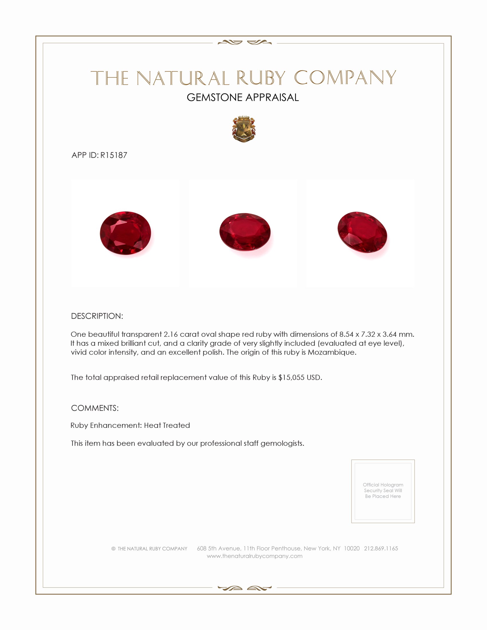 2.16 Ct. Ruby from Mozambique
