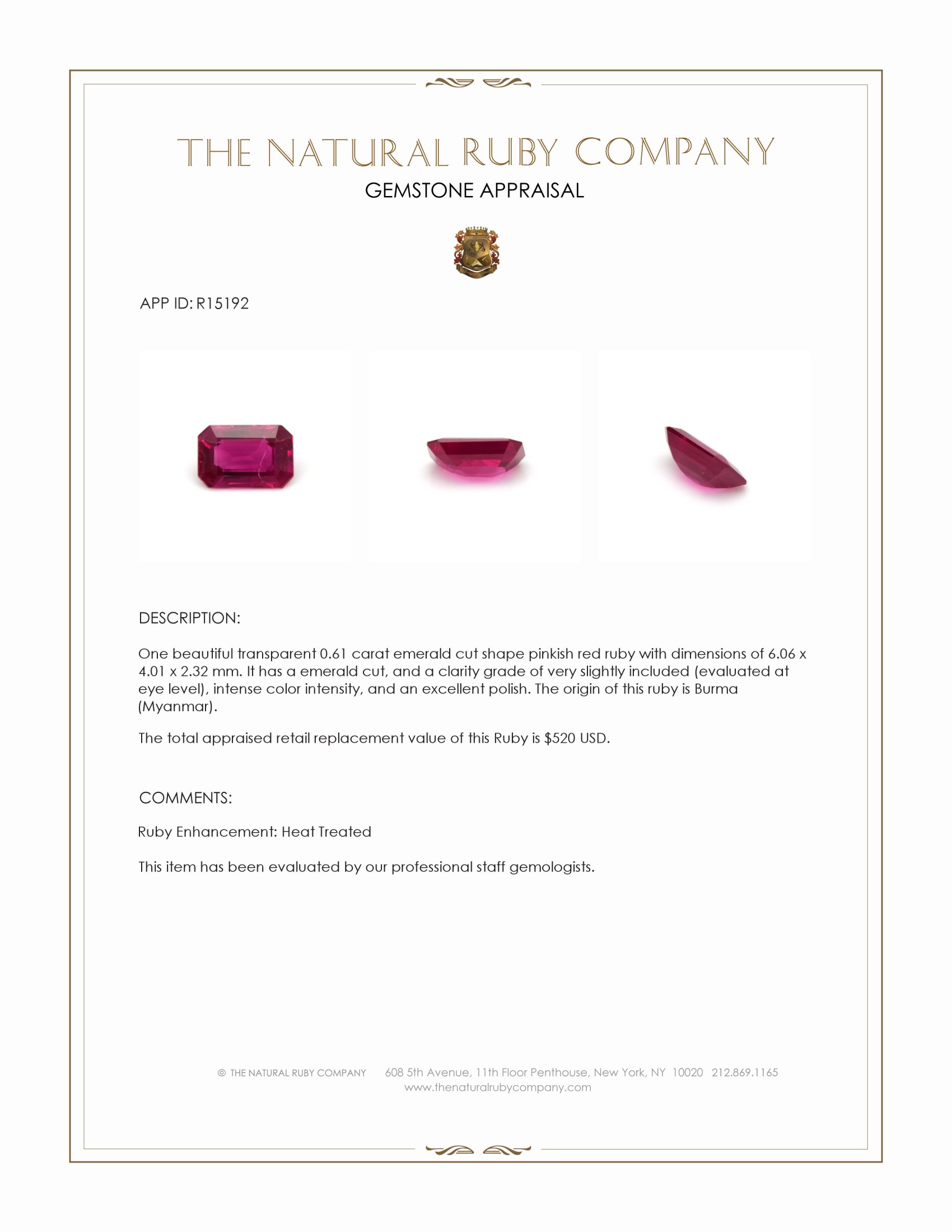 0.61 Ct. Ruby from Burma (Myanmar)
