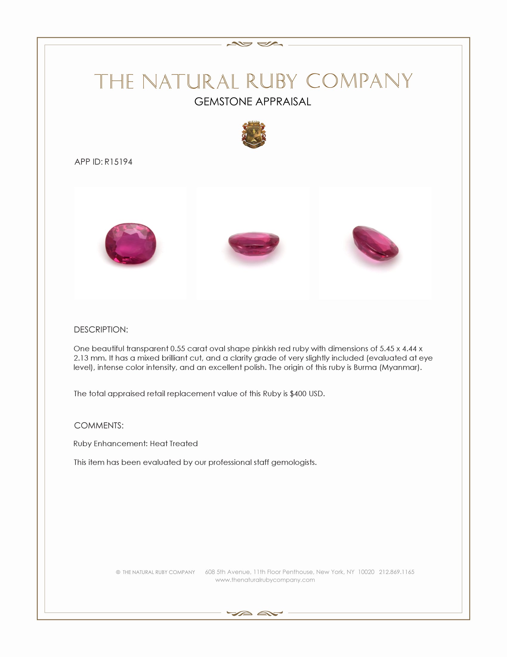 0.55 Ct. Ruby from Burma (Myanmar)