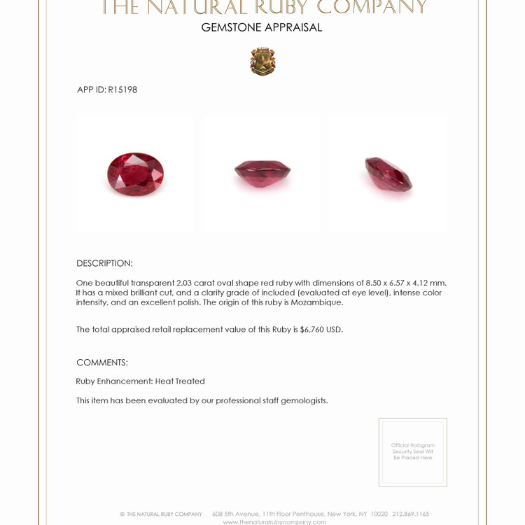 2.03 Ct. Ruby from Mozambique