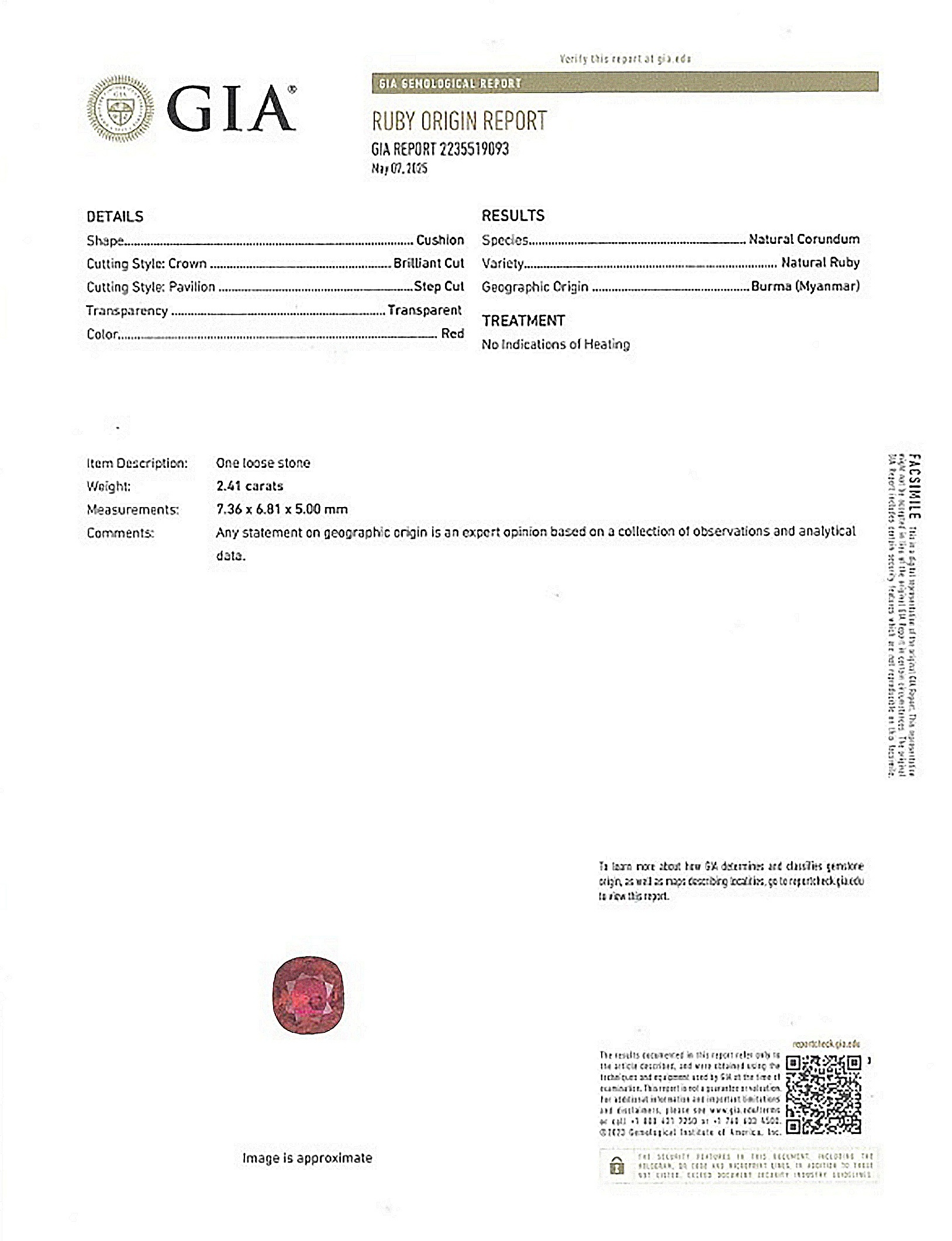 2.41 Ct. Ruby from Burma (Myanmar)