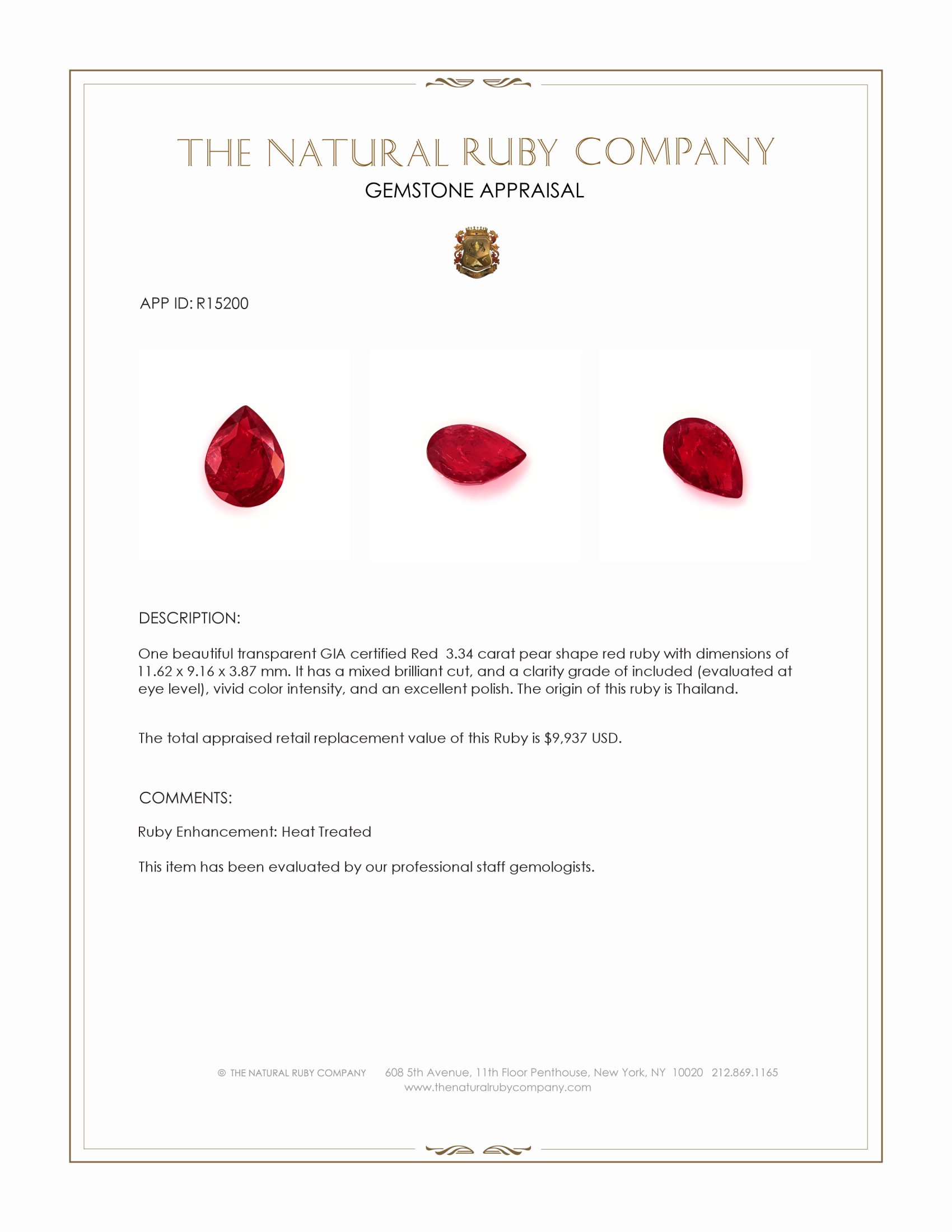 3.34 Ct. Ruby from Thailand