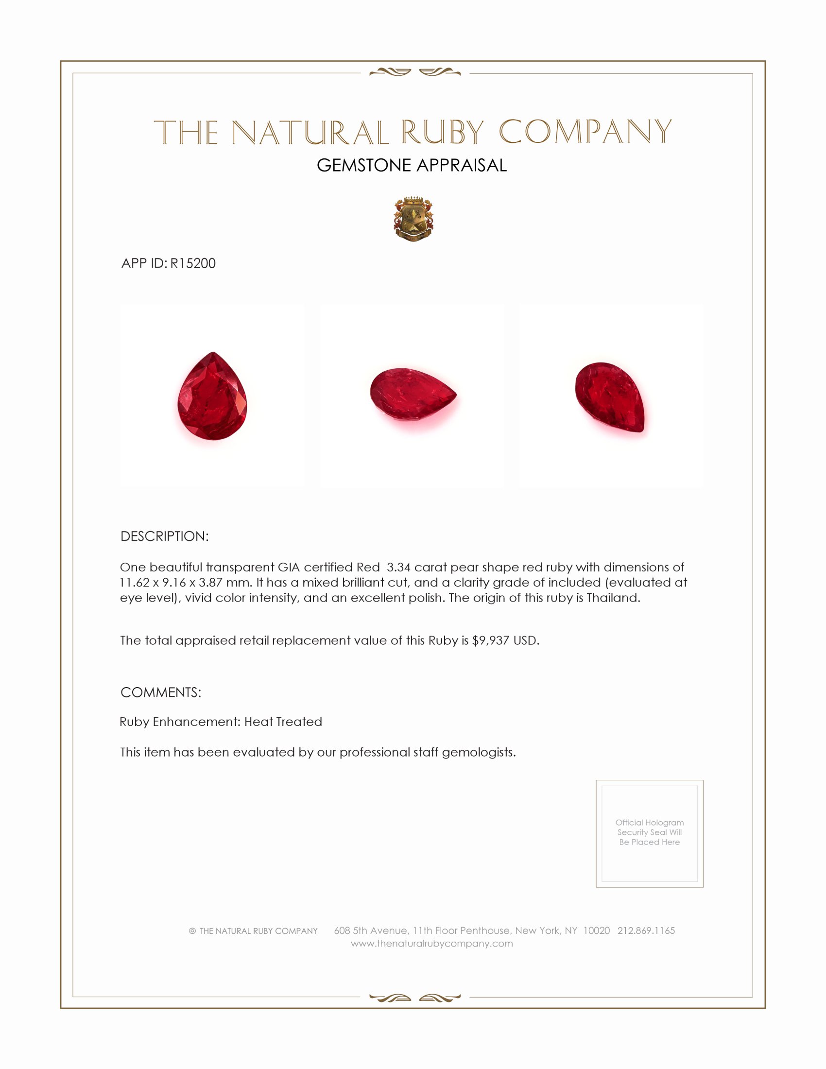 3.34 Ct. Ruby from Thailand