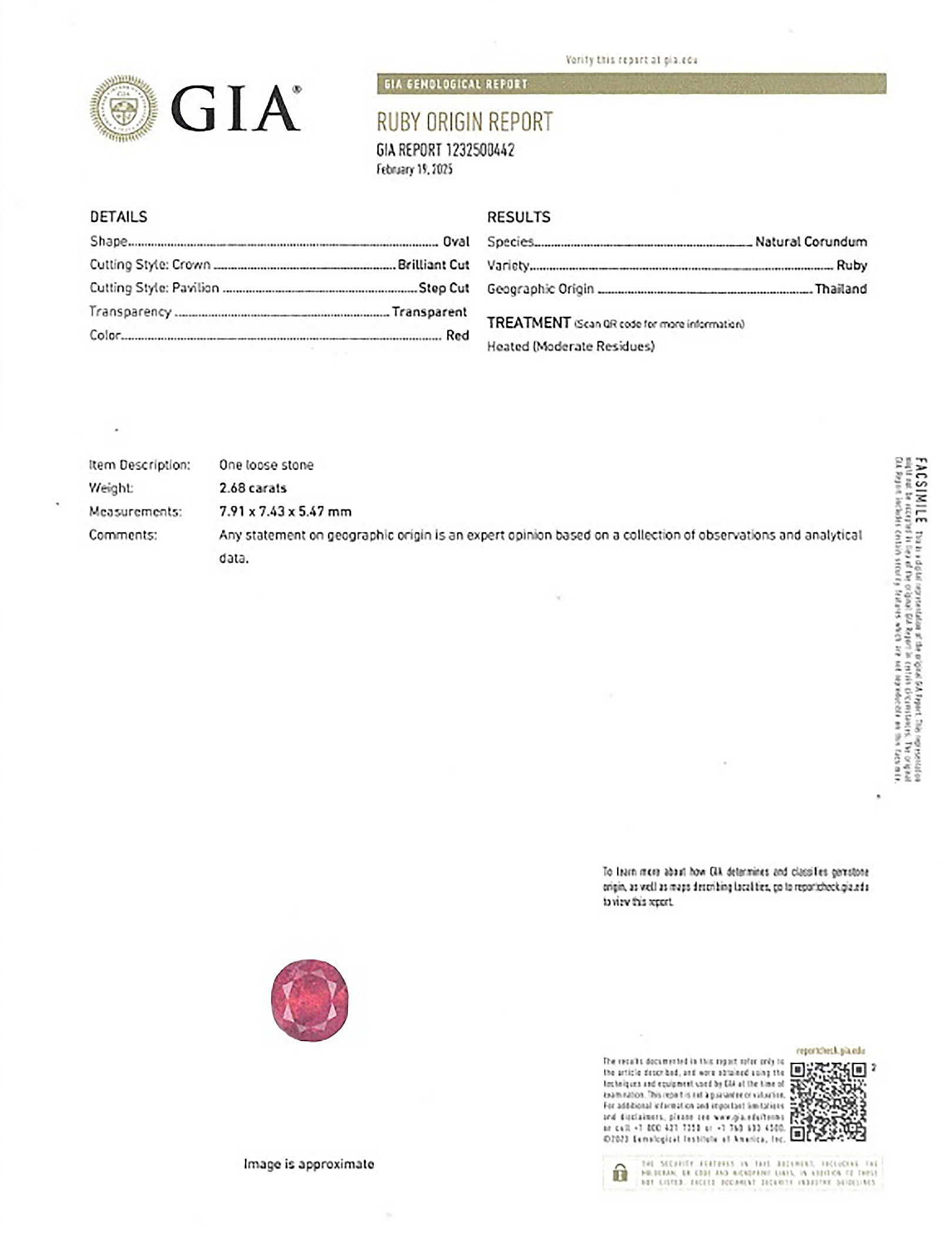 2.68 Ct. Ruby from Thailand