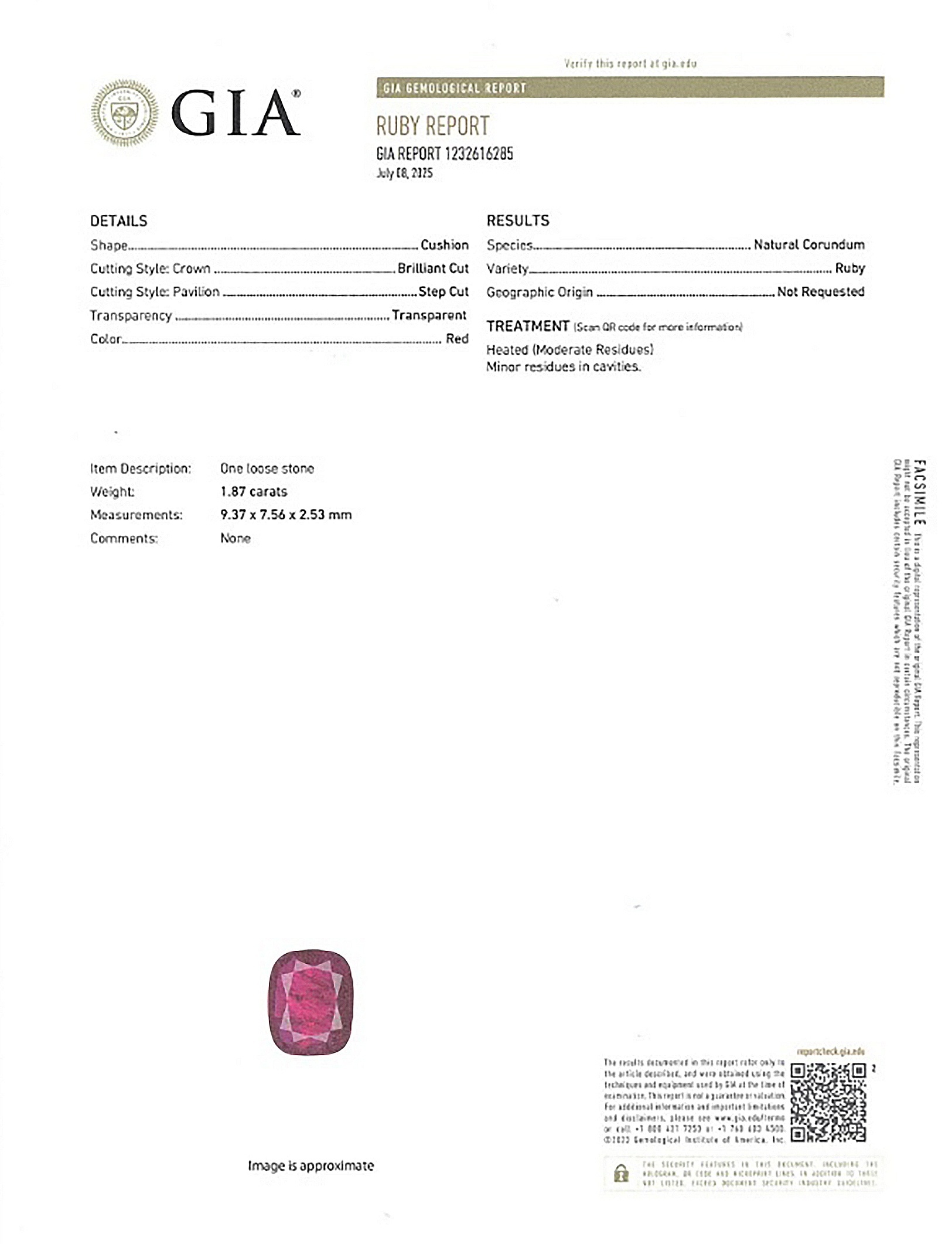 1.87 Ct. Ruby from Mozambique