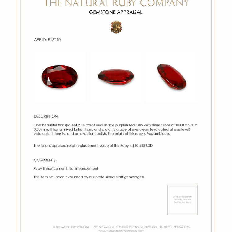 2.18 Ct. Ruby from Mozambique