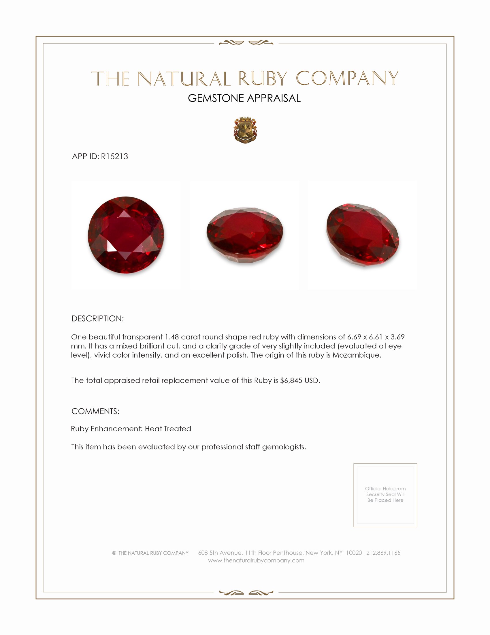 1.48 Ct. Ruby from Mozambique