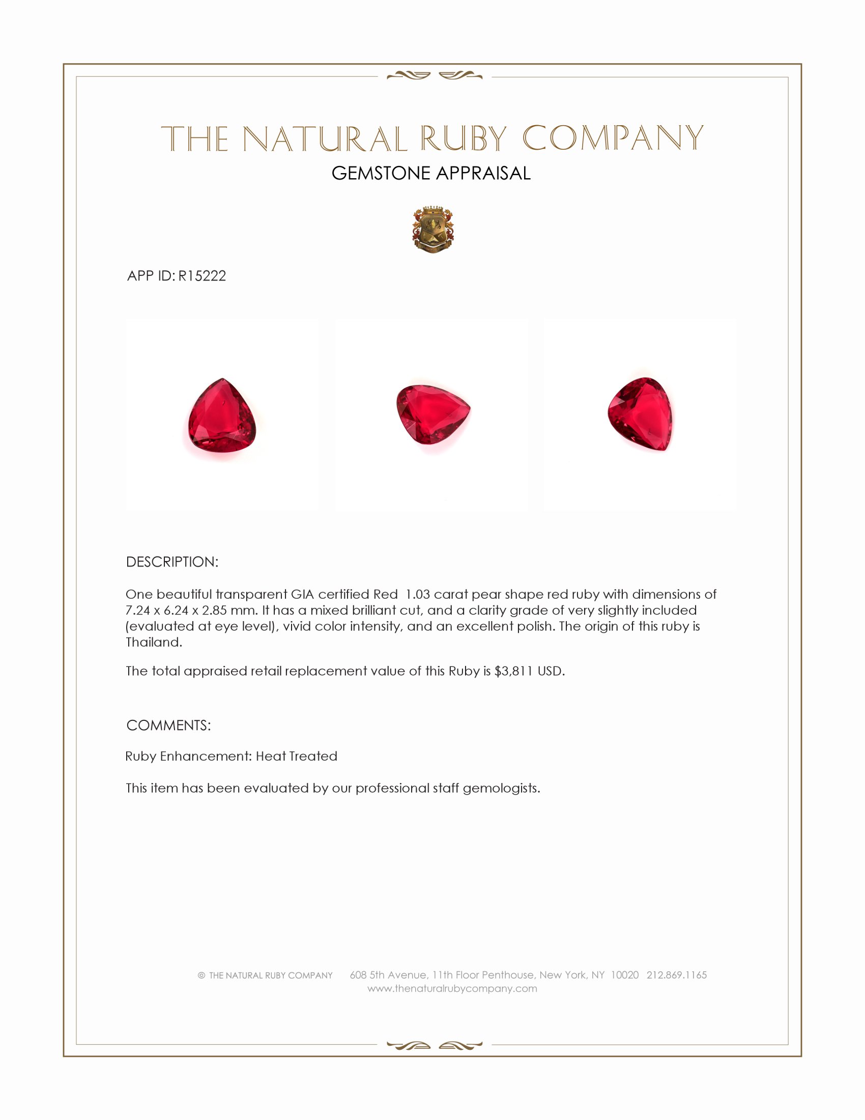 1.03 Ct. Ruby from Thailand
