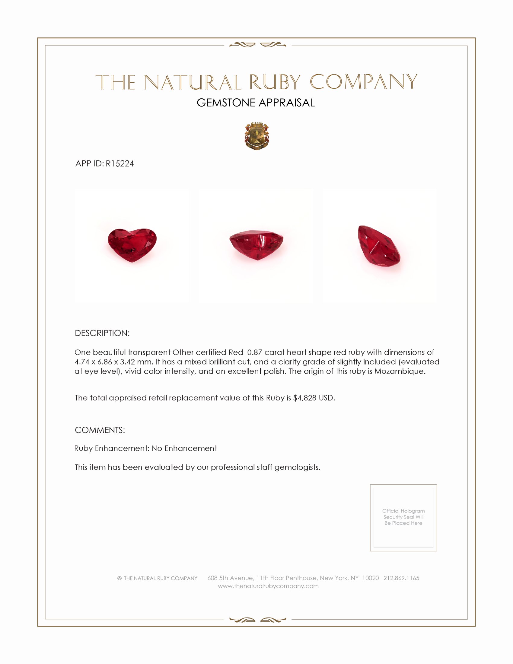 0.87 Ct. Ruby from Mozambique