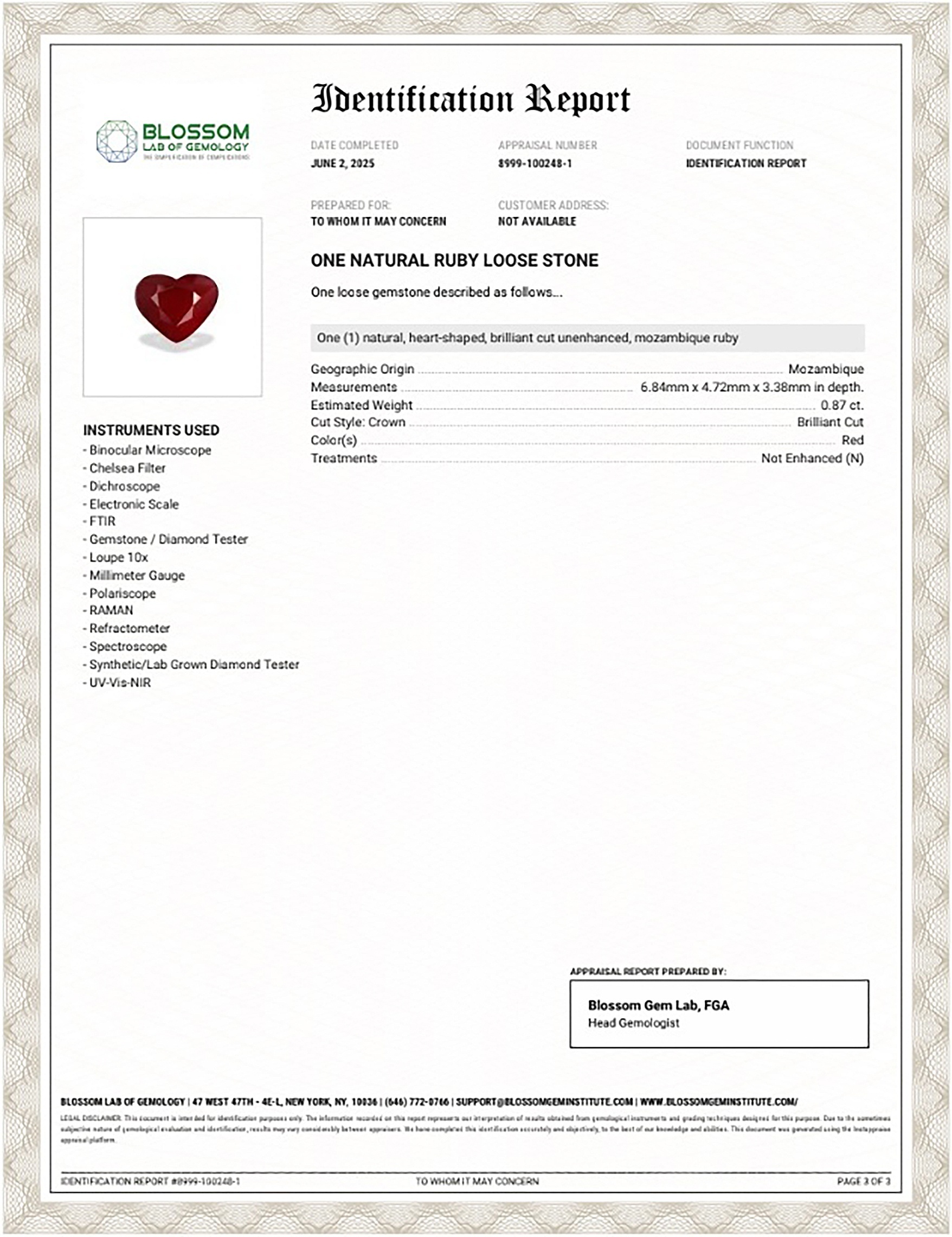 0.87 Ct. Ruby from Mozambique