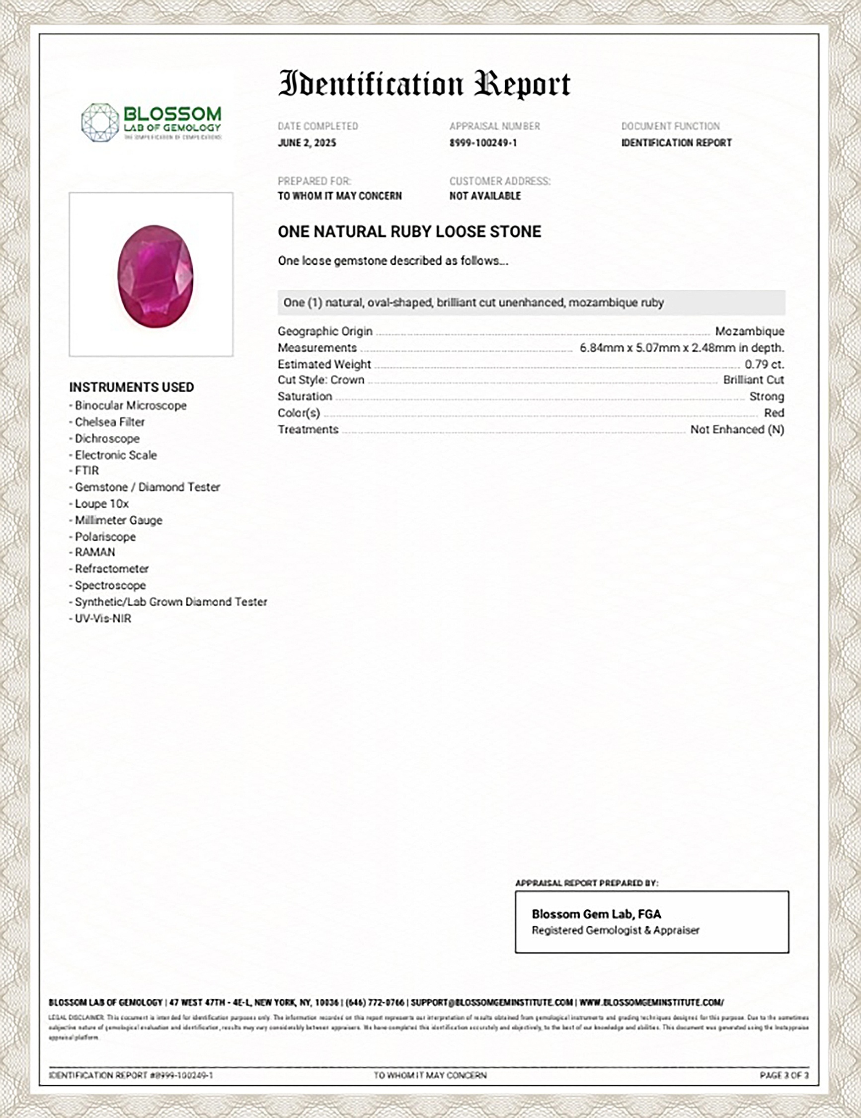 0.79 Ct. Ruby from Mozambique