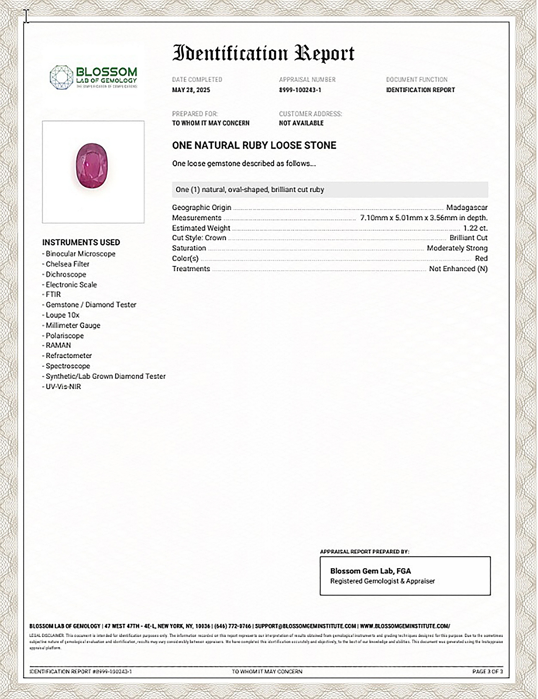 1.22 Ct. Ruby from Madagascar