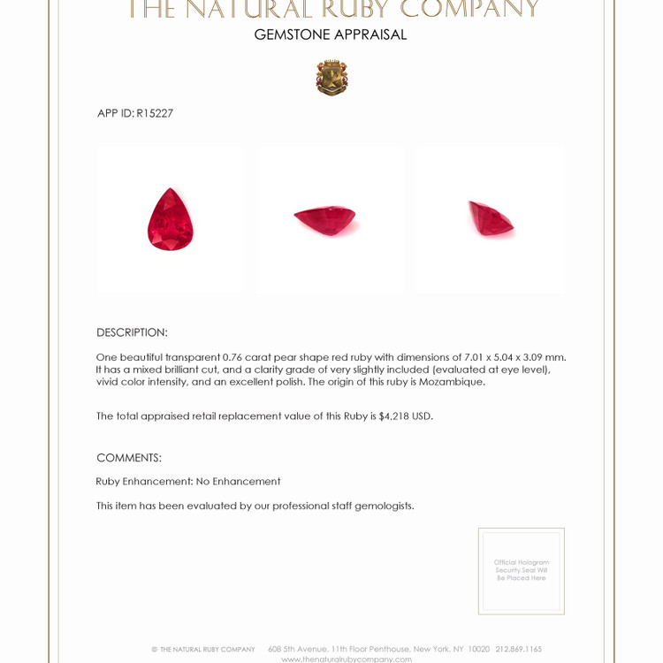 0.76 Ct. Ruby from Mozambique