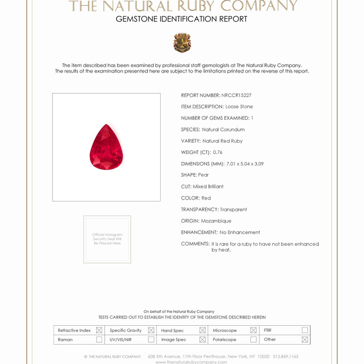 0.76 Ct. Ruby from Mozambique